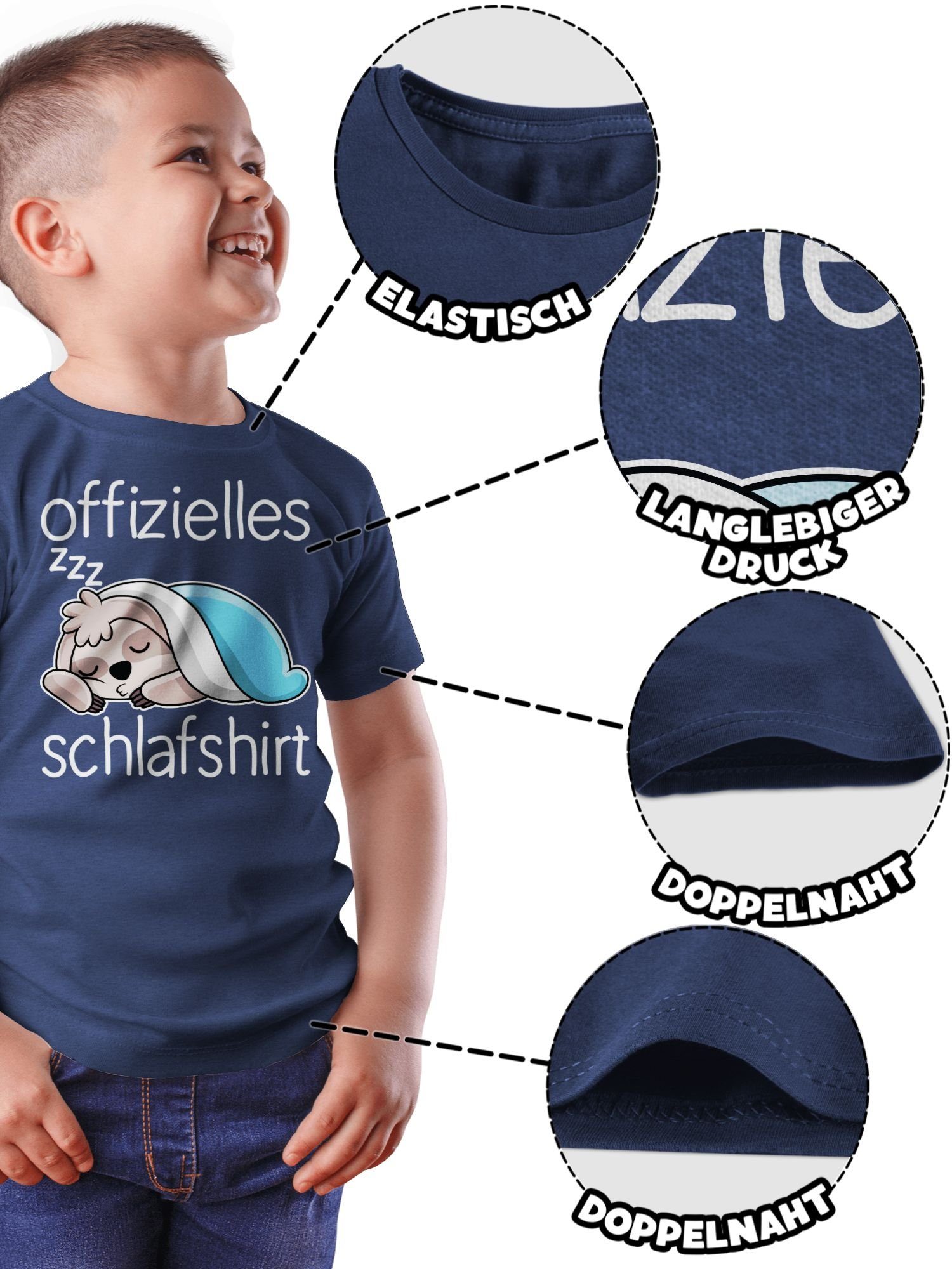 Shirtracer T-Shirt Offizielles Schlafshirt Sprüche mit Kinder Faultier Meliert Dunkelblau - 01 Statement weiß