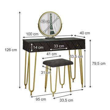 Vicco Schminktisch Kosmetiktisch Mirabell Marmor Schwarz