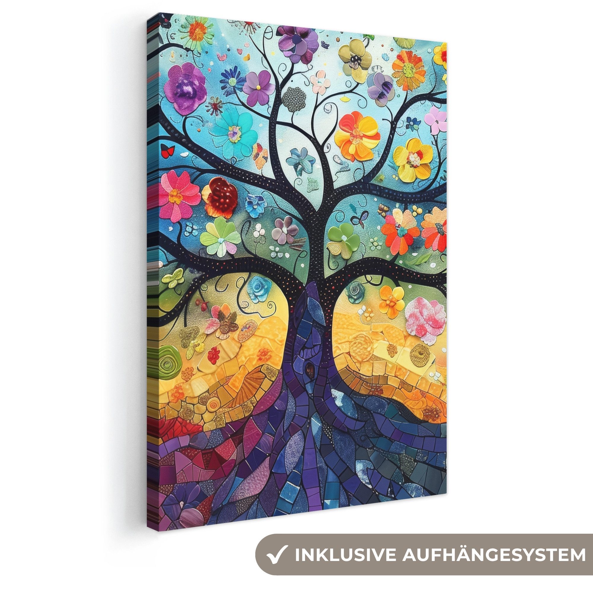 OneMillionCanvasses® Leinwandbild Baum - Bunt - Blumen - Kunst - Abstrakt, Fotodruck (1 St), Leinwand Canvas Wandbild, Wanddekoration 20x30 cm