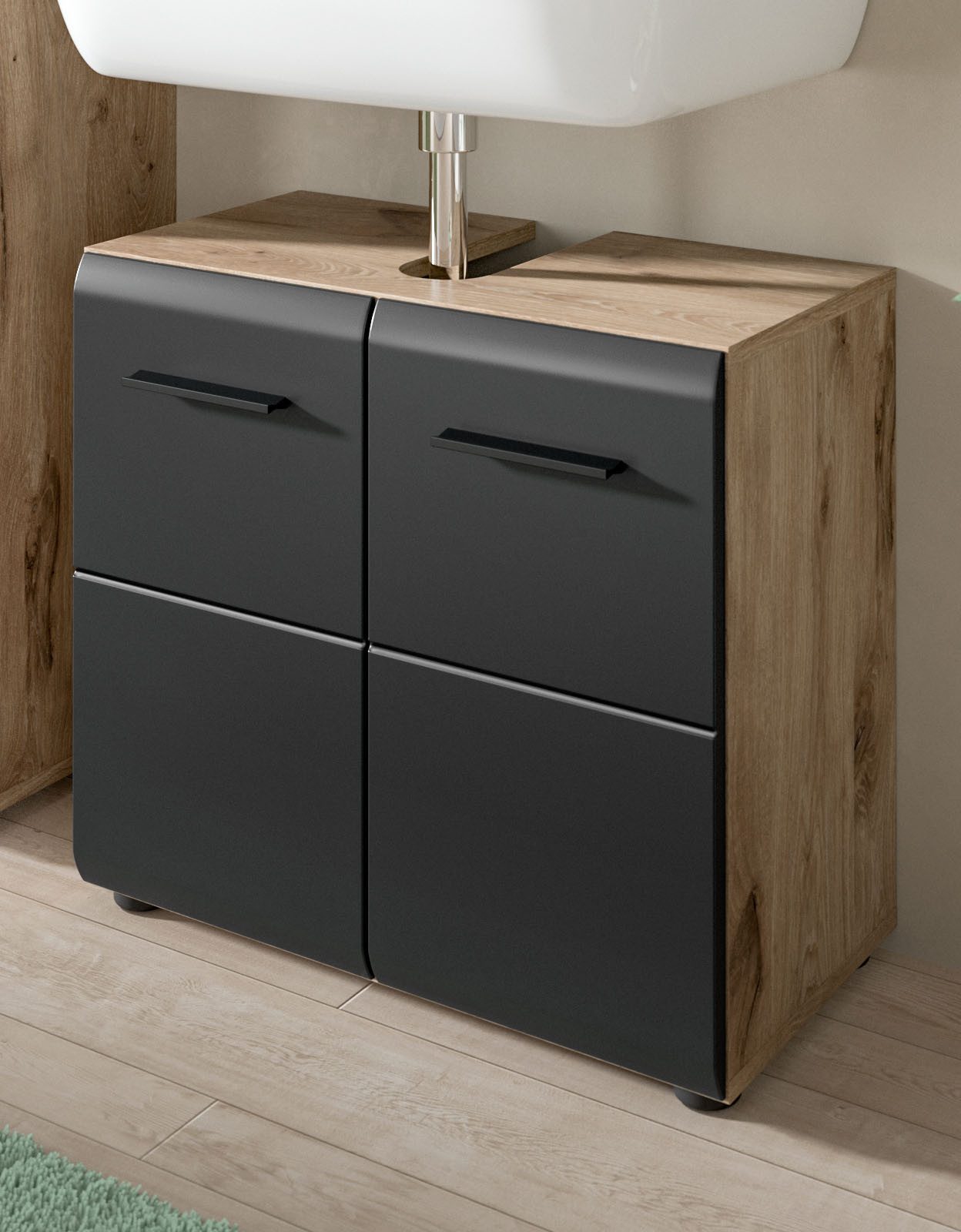 Inn.Furn Waschbeckenunterschrank Cover (Badschrank in Schwarz mit Eiche, 2- günstig online kaufen