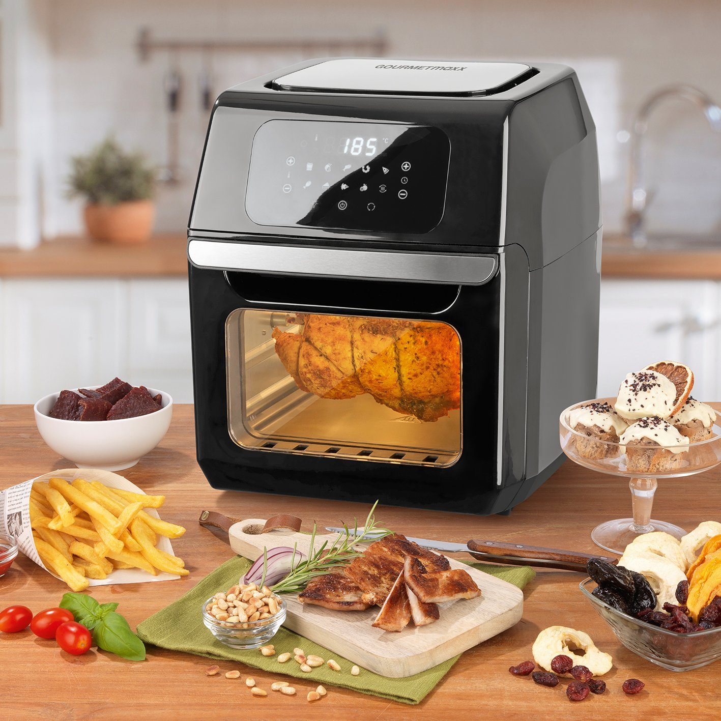 GOURMETmaxx Heißluftfritteuse Braten, Grillen, Airfryer Fritteuse Dörren, - Backen, XXL, Digital Schwarz, - Warmhalten, 12l fettfrei