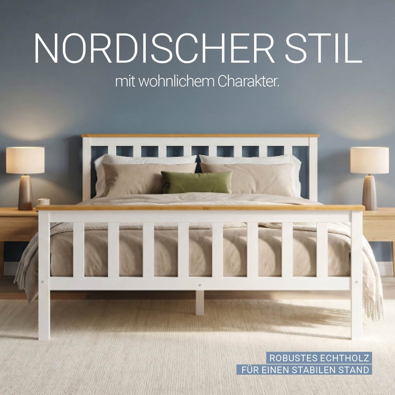 Homestyle4u Palettenbett 90x200 140x200 70x140 mit Lattenrost Jugendbett Weiß/Natur schlicht (Set, mit Lattenrost), mit Kopfteil