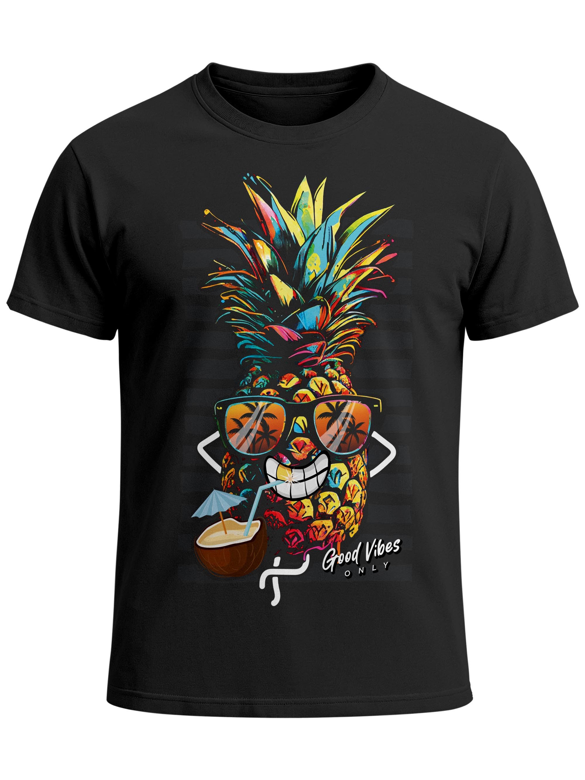 Print-Shirt Herren T-Shirt Ananas Good Vibes Sommer Sonne Party Cocktail Fashion