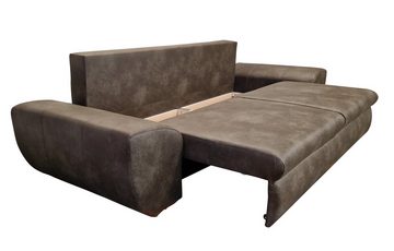 luma-home Big-Sofa 18008, mit Bettfunktion und Stauraum 275 cm breit, Wellenunterfederung, Mikrofaser, Leder-Optik, Vintage Braun
