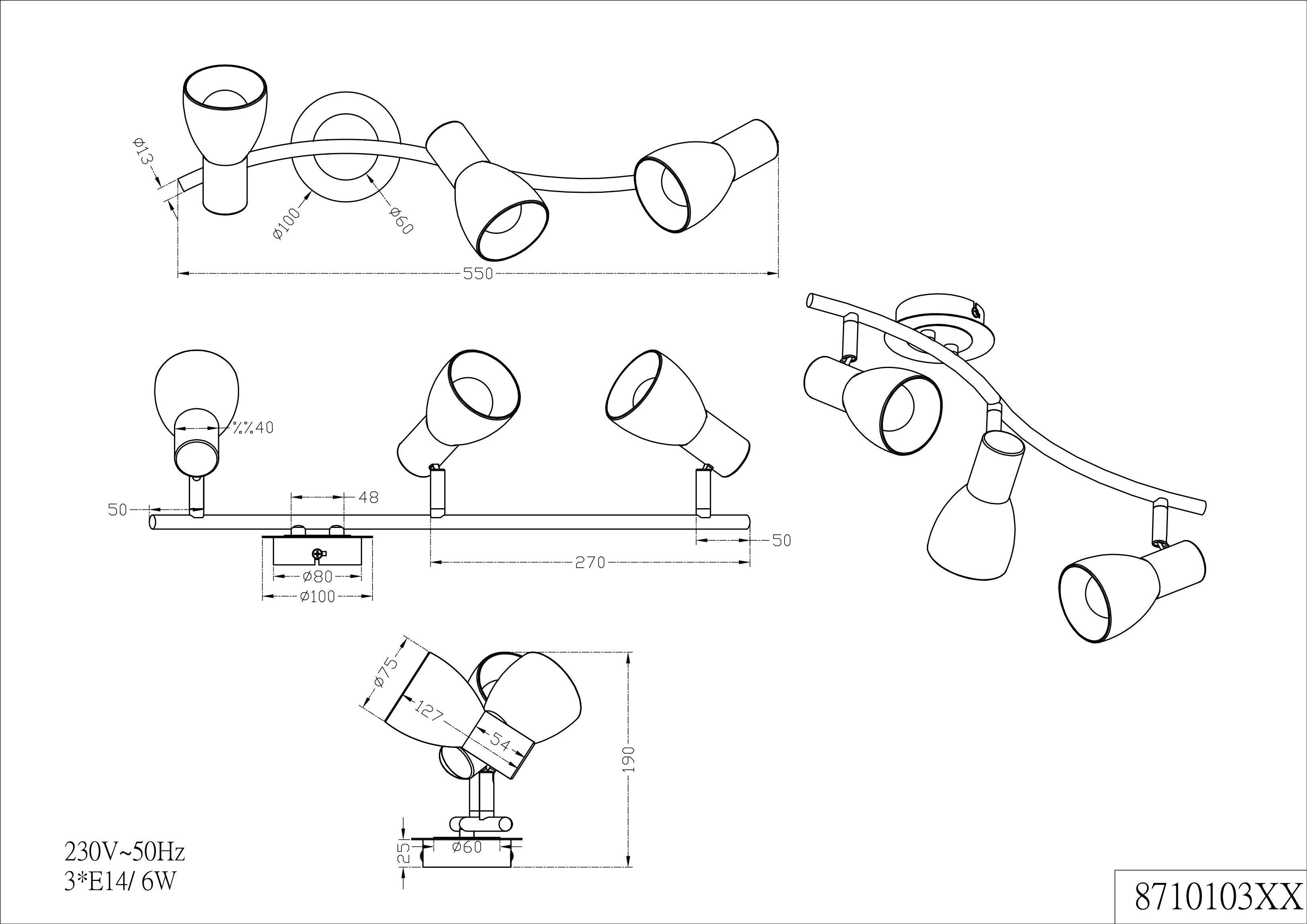 TRIO Leuchten LED Deckenstrahler LEVISTO, LED wechselbar, LED Deckenleuchte, LED Deckenlampe