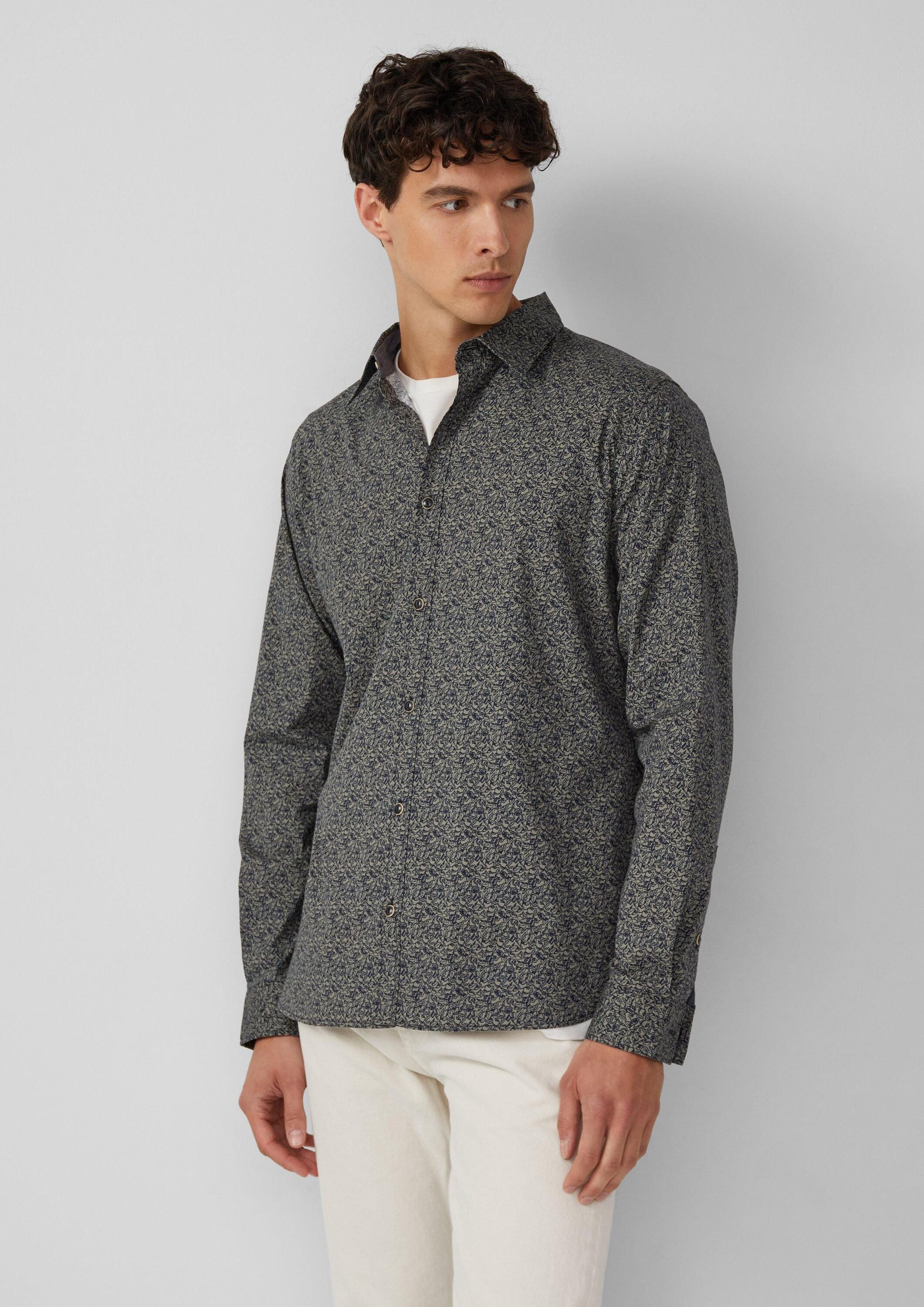 s.Oliver Langarmhemd Hemd Slim Fit: Baumwollhemd mit All-over-Print