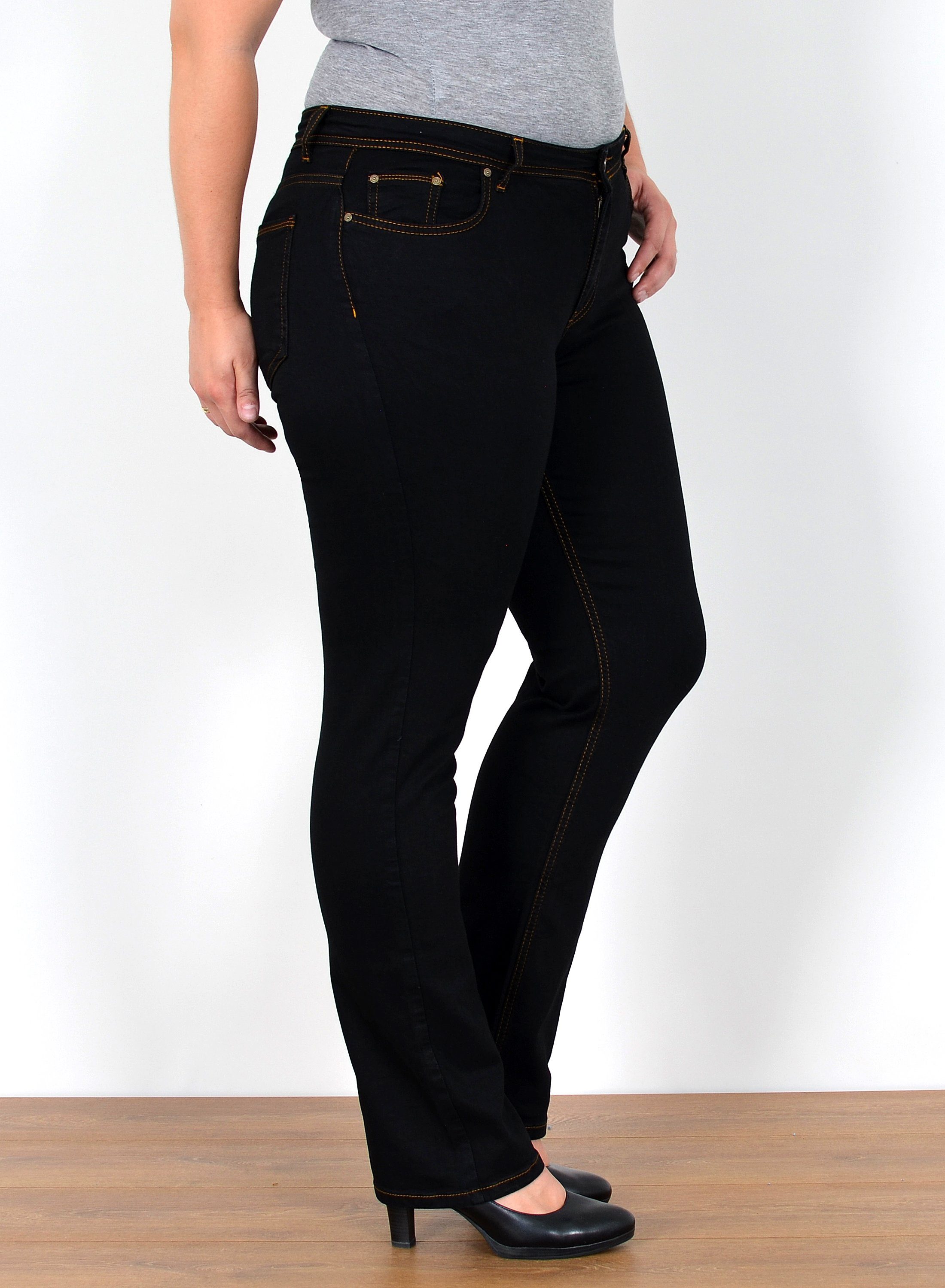 ESRA Straight-Jeans Straight Fit Jeans High Waist Damen Hose Gerade Schnitt, FG3 High Waist Jeans Damen Straight Hose Stretch Jeans bis Übergröße