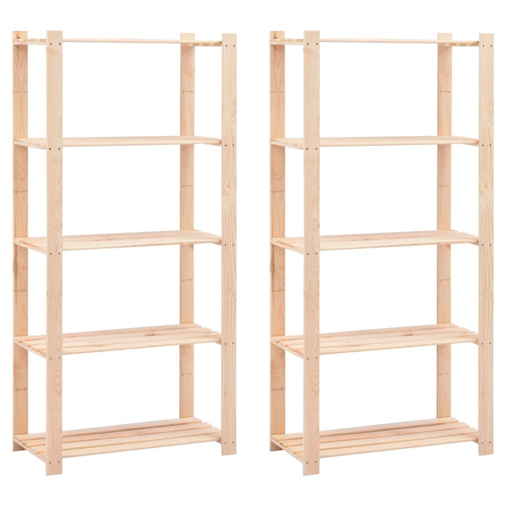 vidaXL Schwerlastregal Lagerregale 5 Böden 2 Stk. 80×38×170cm Kiefer Massivholz 250kg, 2-tlg., 2x Kiefer Massiv Lagerregal 5 Böden 250kg Kellerregal Holzregal Regal
