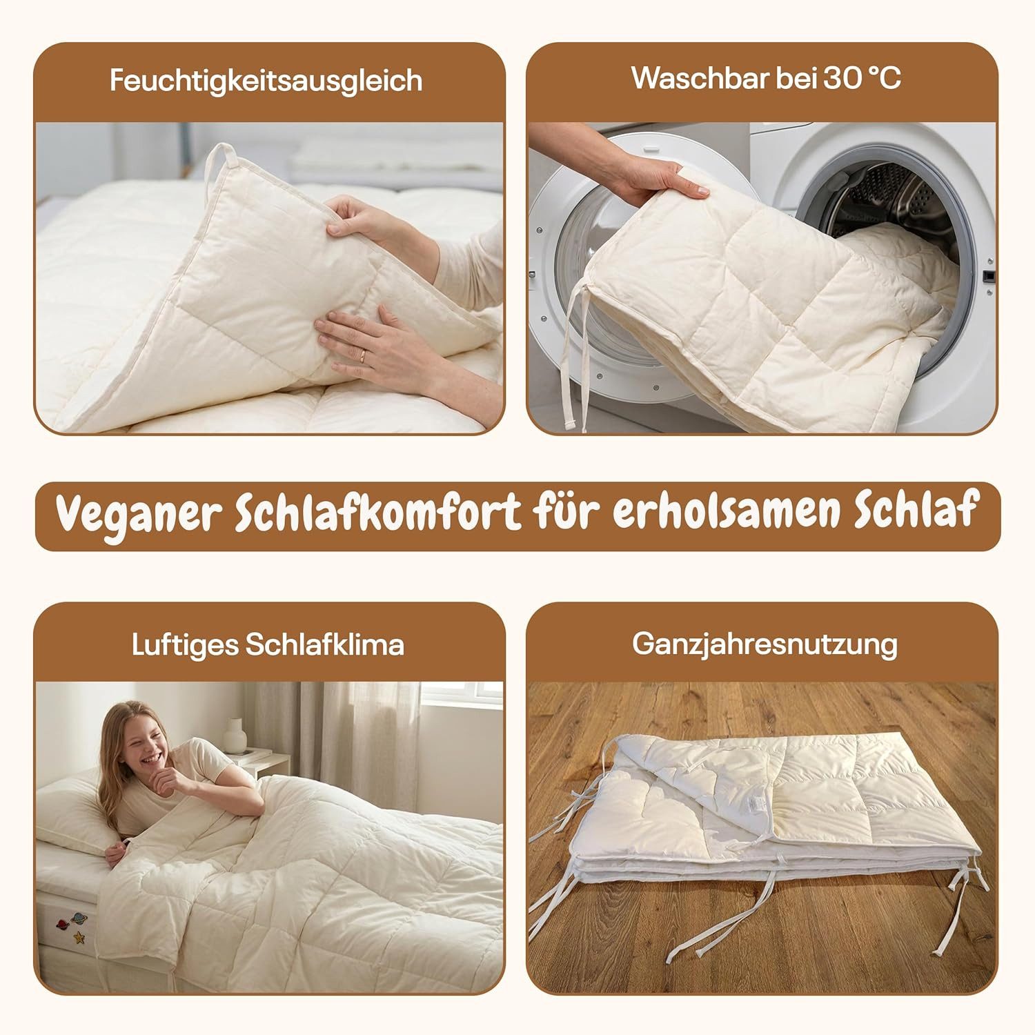 geborgenschlafen Naturfaserbettdecke Vegane Ganzjahres-Bettdecke Tencel™, Füllung: 100 % Tencel, Bezug: Bio-Baumwolle, 100% pflanzlich, Vegan, Feuchtigkeitsregulierend, Hochwertige Qualität