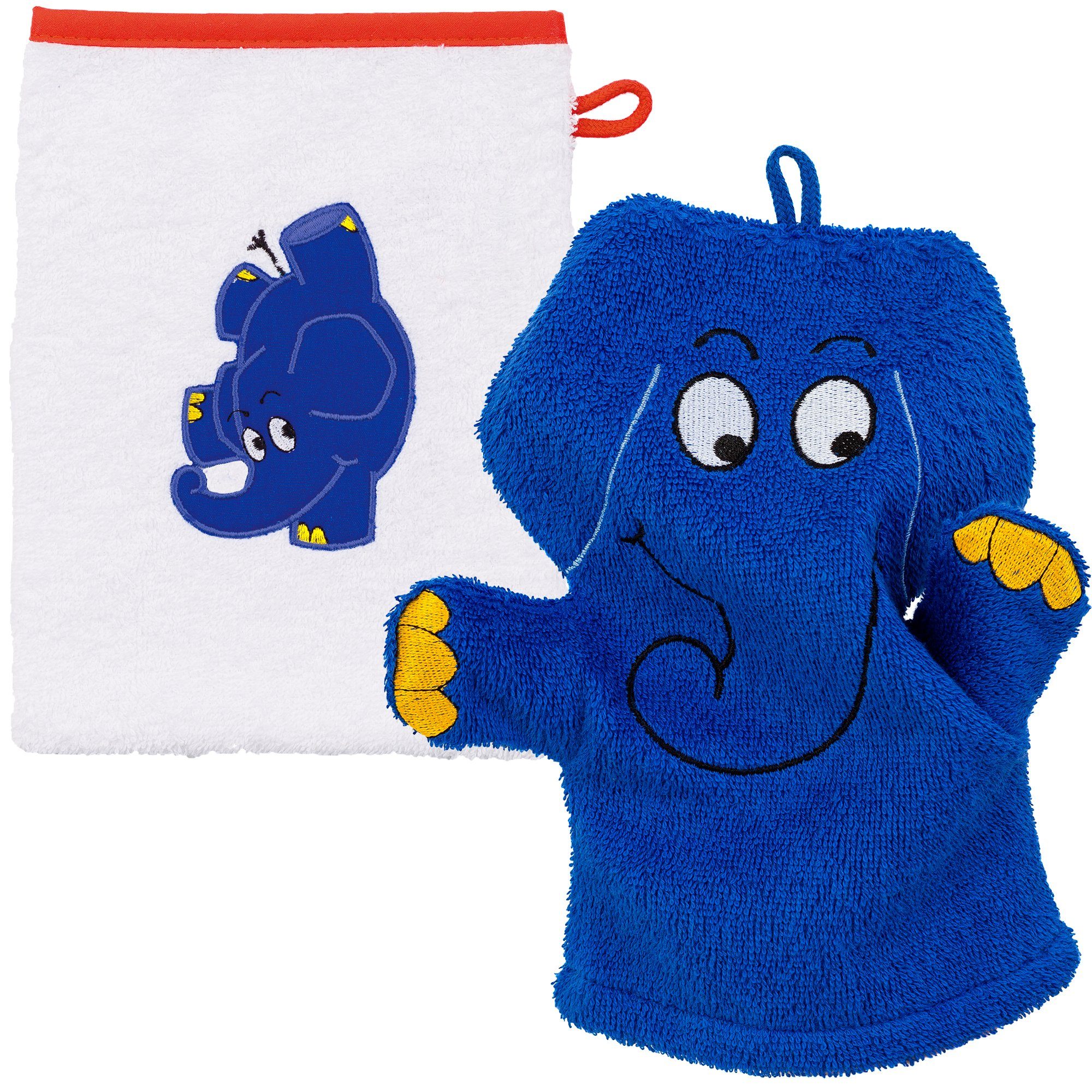 Smithy Handtuch Set Set 2-tlg. Waschhandschuh mit dem original blauen Elefanten, Frottee, (Spar-Set, 2-tlg), Set aus zwei Waschhandschuhen
