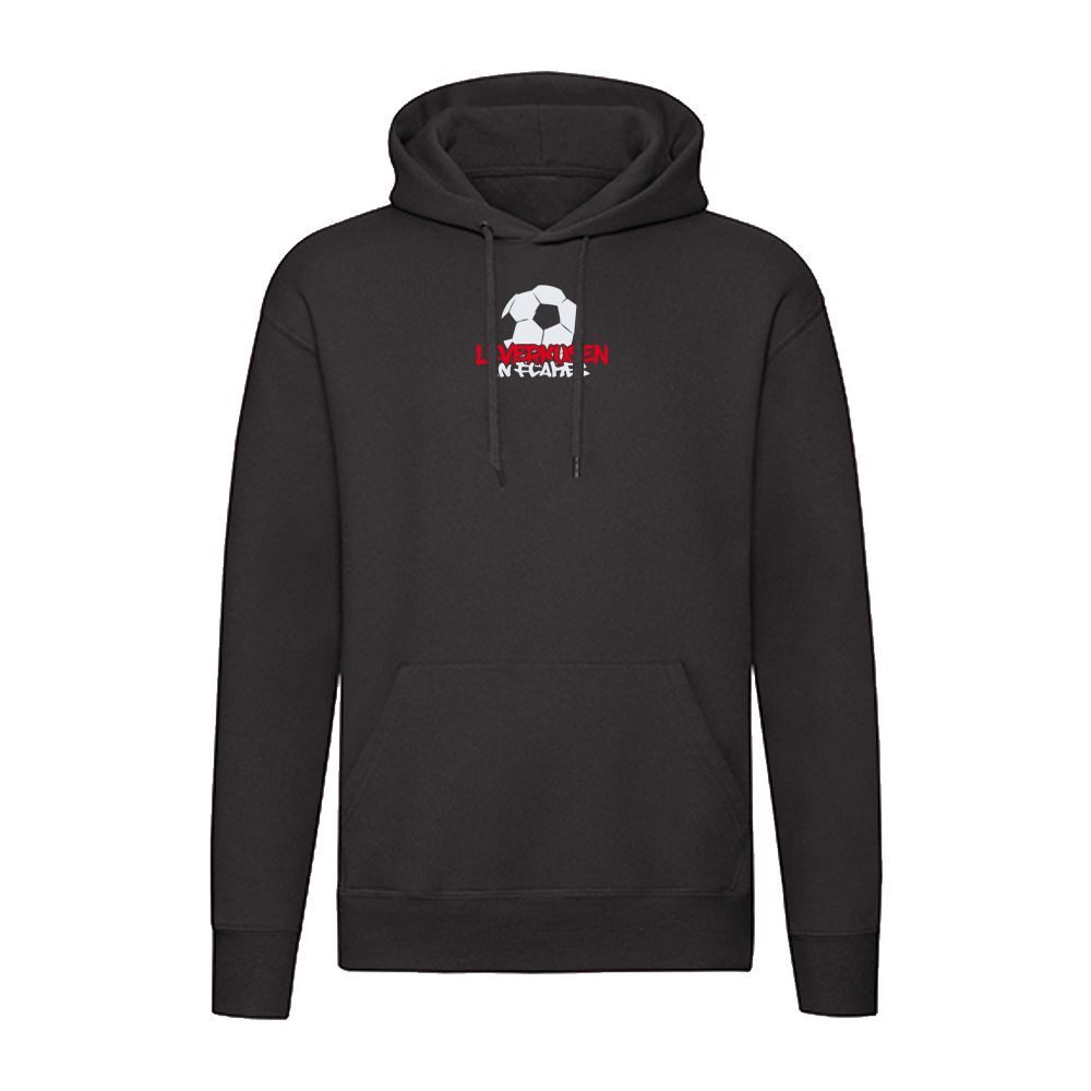 G-graphics Hoodie Leverkusen in flames – Feuer-Fussball – mit Front- & Backprint Unisex Pullover mit einem Motiv für den echten Fan