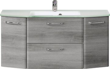 Saphir Badmöbel-Set Quickset 2-teilig, Glaswaschtisch mit LED-Spiegelschrank, 115 cm breit, (2-St), Badezimmer Set inkl. Türdämpfer, 5 Türen, 1 Klappe, 1 Schublade