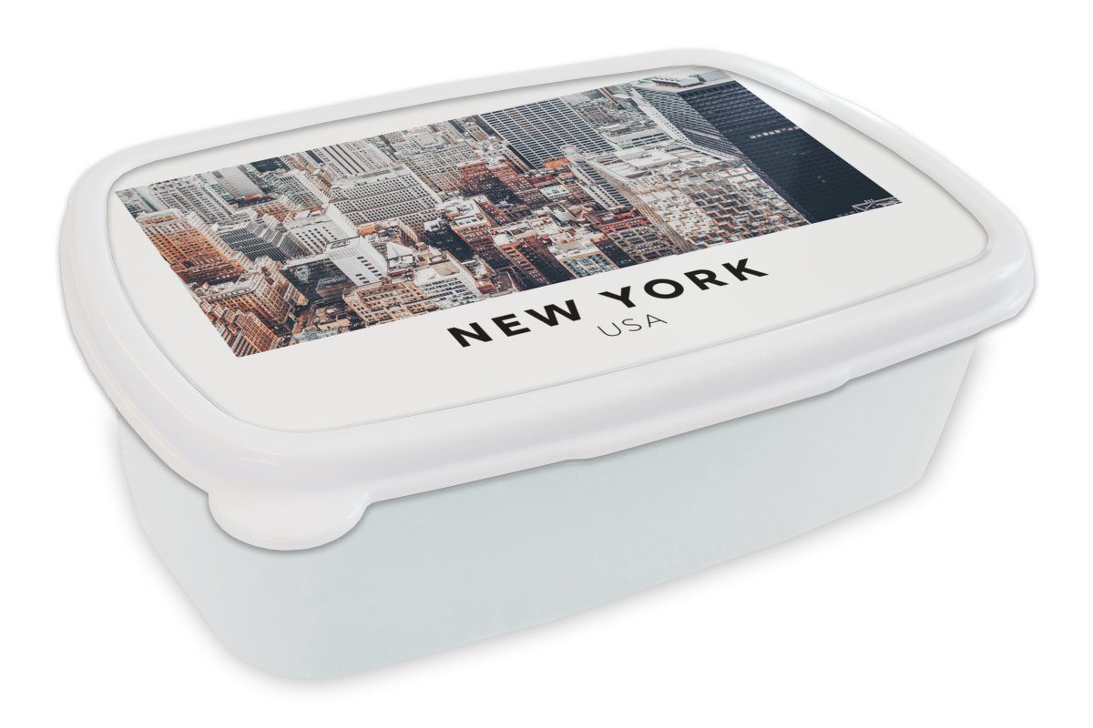 MuchoWow Lunchbox New York - Amerika - Architektur, Kunststoff, (2-tlg), Brotbox für Kinder und Erwachsene, Brotdose, für Jungs und Mädchen weiß