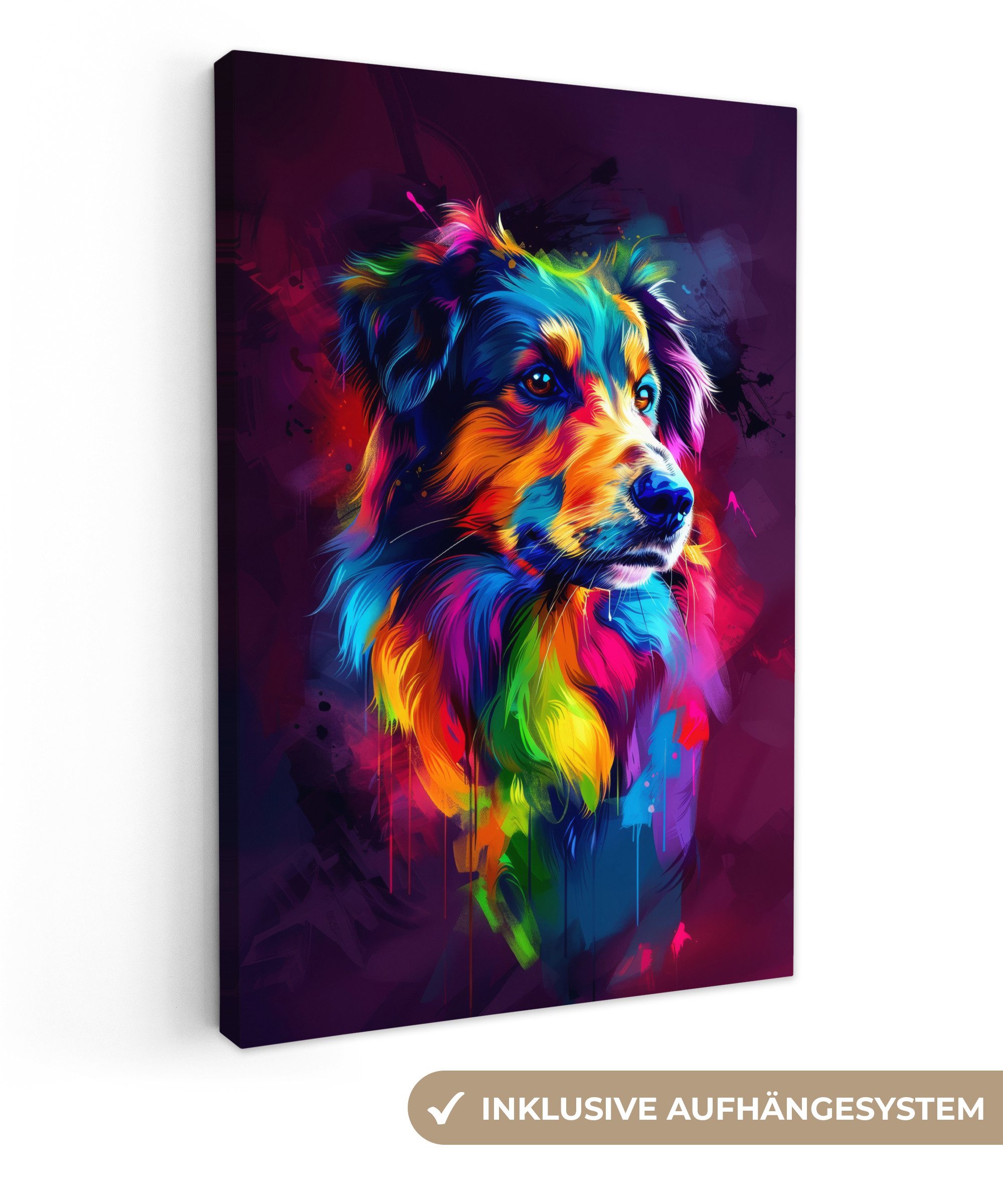 Leinwandbild Hund - Farbenfroh - Tier - Tierkopf