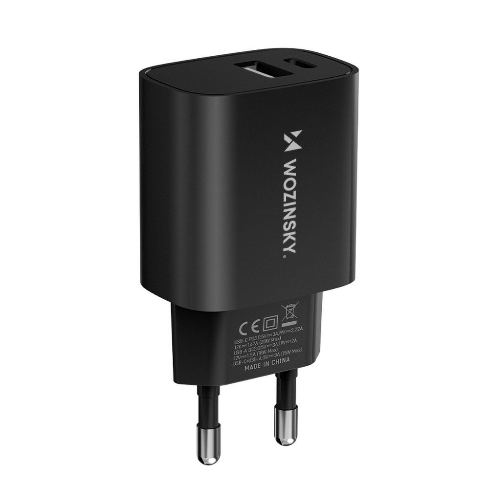Wozinsky Schnellladegerät Steckernetzteil Reiseladegerät USB-Ladegerät (3000.0 mA, Spar-Set, 1-tlg., 20 W kompakt, 20 W, USB-C & USB-A, Power Delivery, Quick Charge)