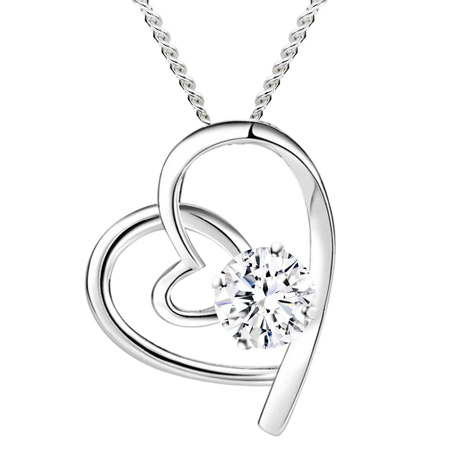 Kette mit Anhänger 925 Silber Kette Infinity Herz Anhänger Zirkonia Stein Herzkette weiß