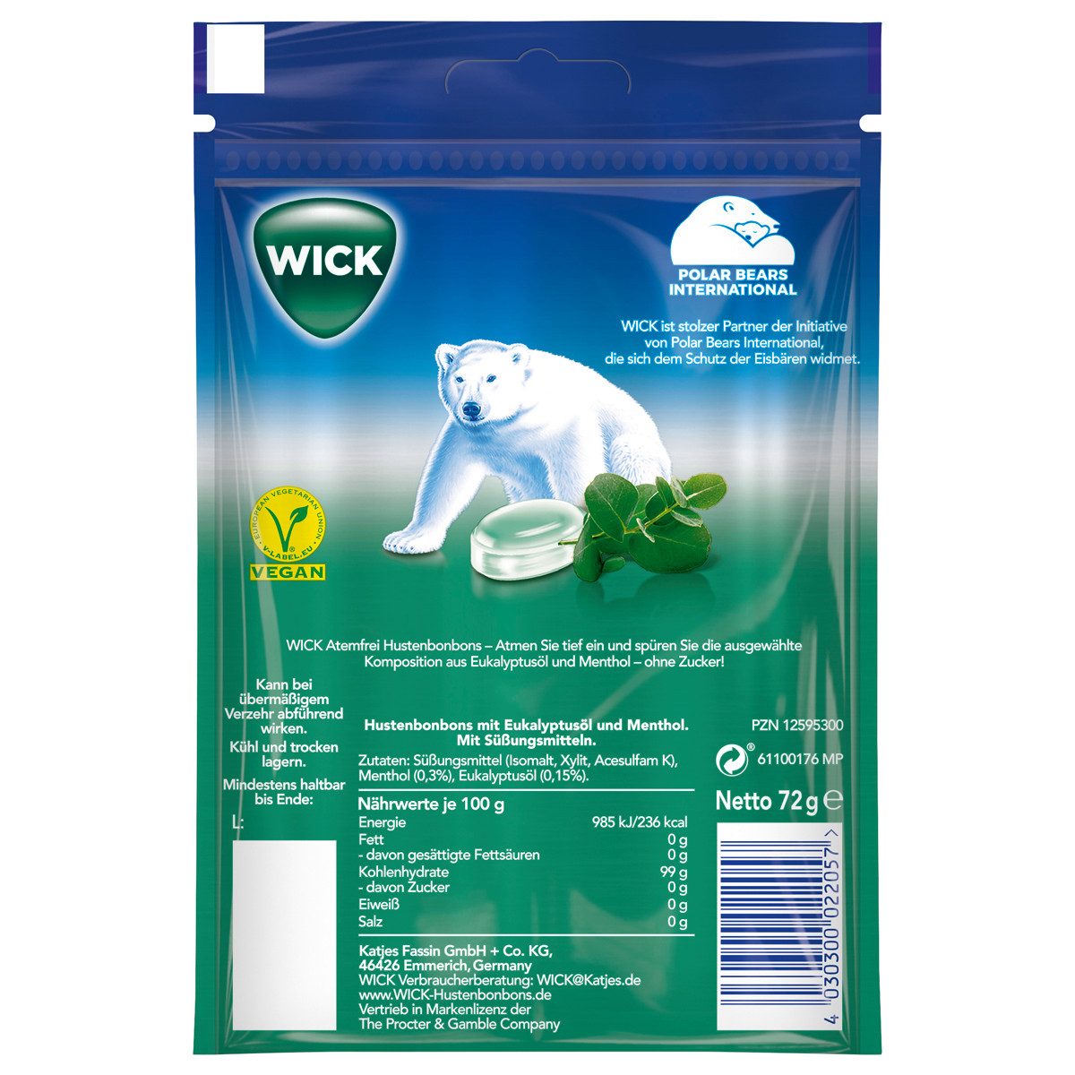 WICK Süßigkeit, WICK Atemfrei zuckerfreie Halsbonbons mit Eukalyptus und Menthol 72g