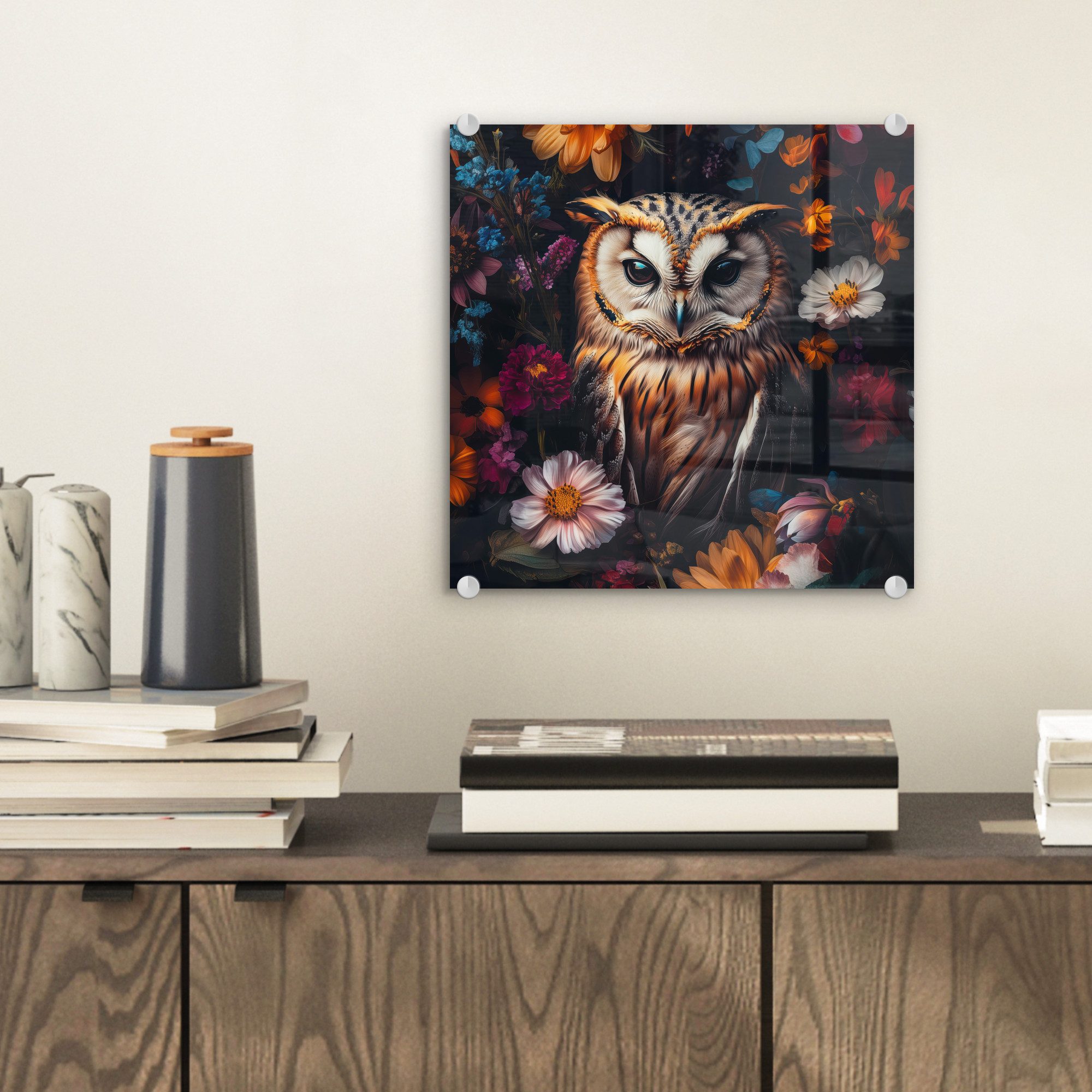 MuchoWow Acrylglasbild Eule - Blumen - günstig online kaufen