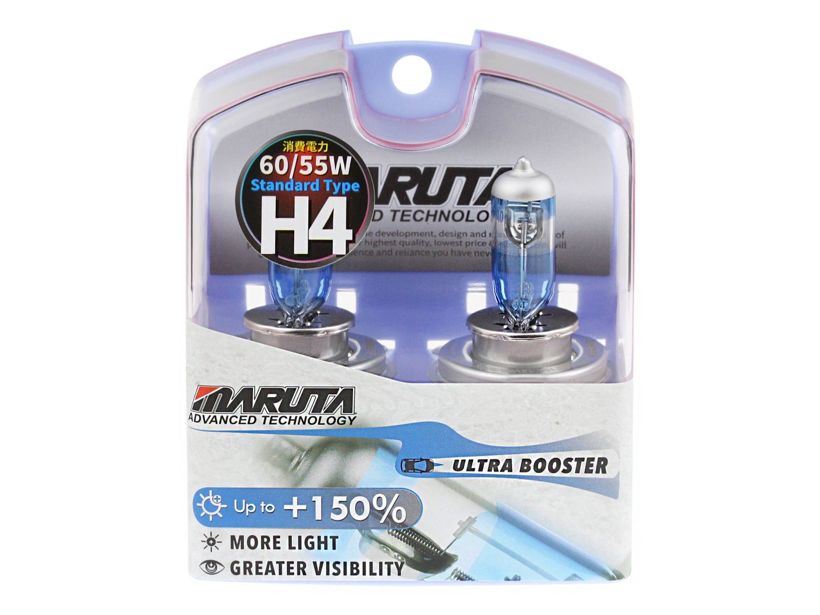 MARUTA KFZ-Ersatzleuchte ULTRA BOOSTER, H4, Kaltweiß, H4 60/55W 3800K Xenon Effekt, langlebig, mehr Licht, Abblendlicht