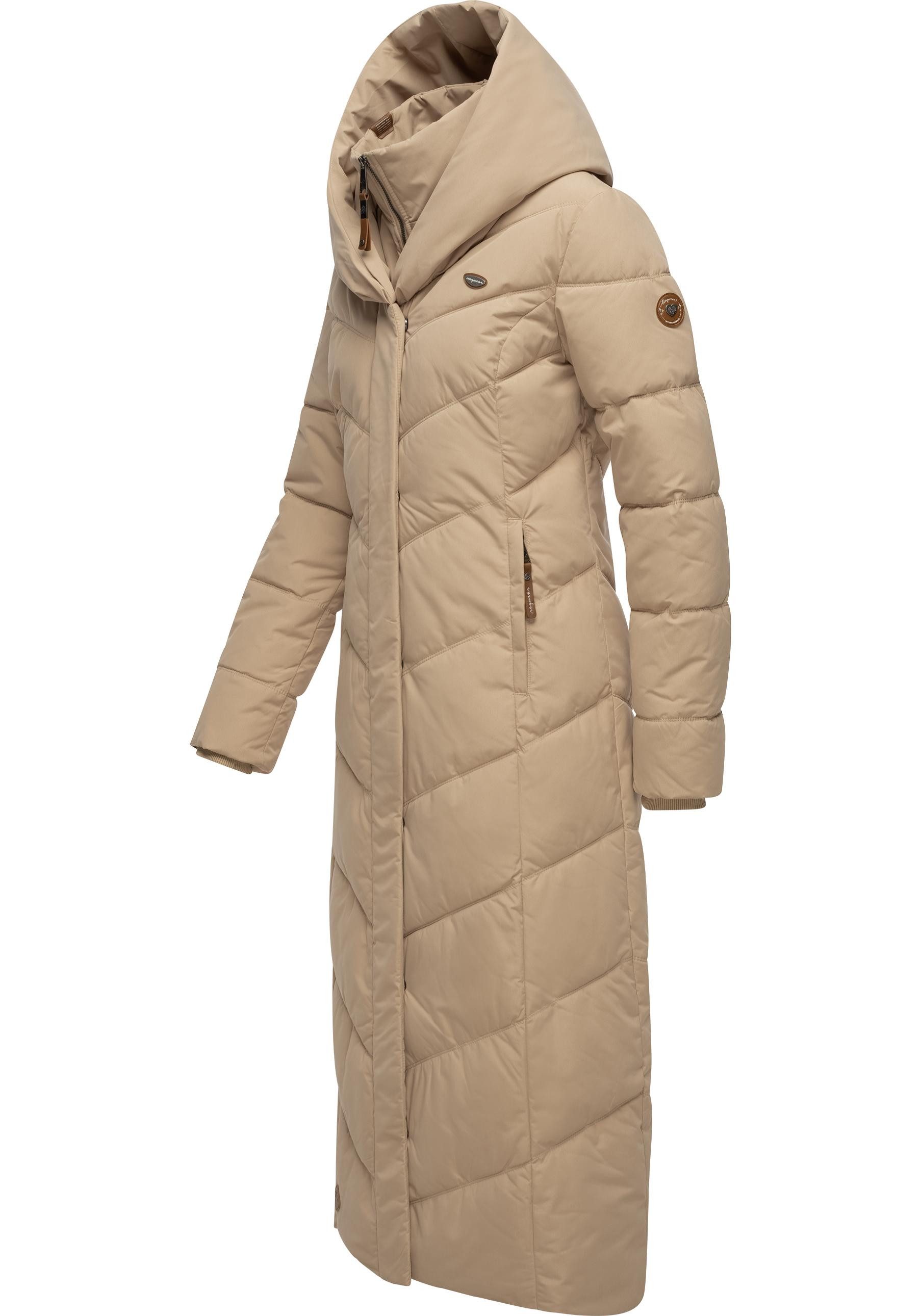 Ragwear Steppmantel Natalka Extralong Gesteppter Damen Mantel mit Kapuze