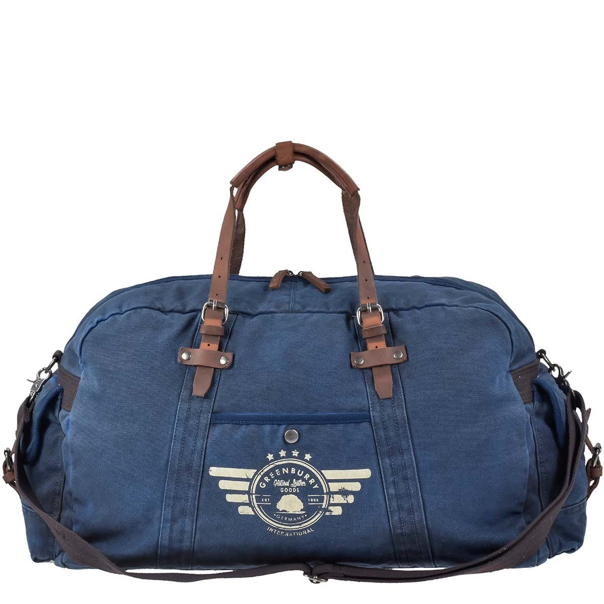 Greenburry Reisetasche Aviator Blue Edition, used Look Canvas mit Lederbesatz, Sporttasche 65cm, Невеликі сумки для поїздок