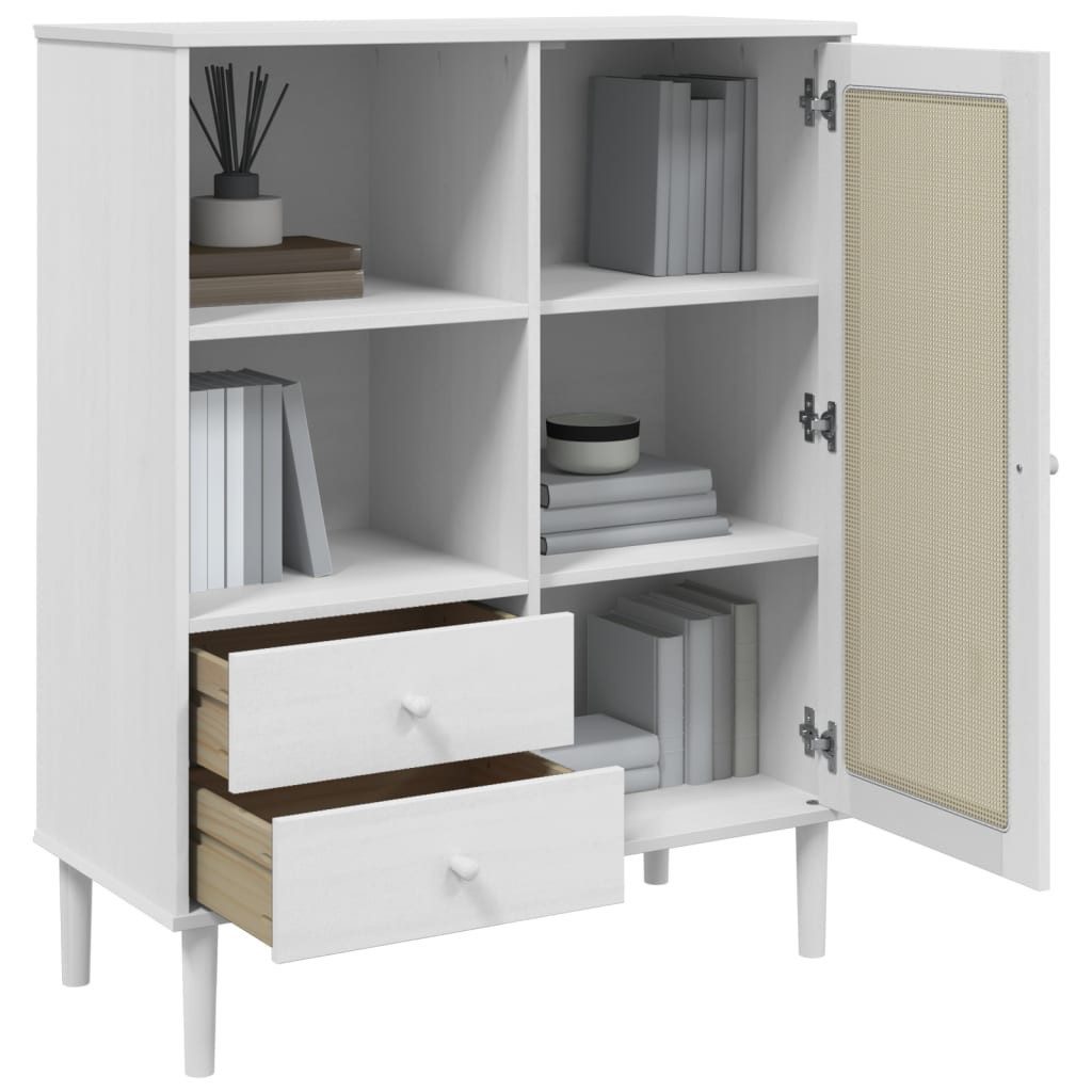 vidaXL Highboard Highboard SENJA Rattan-Optik Weiß 90x40x112 cm Kiefernholz