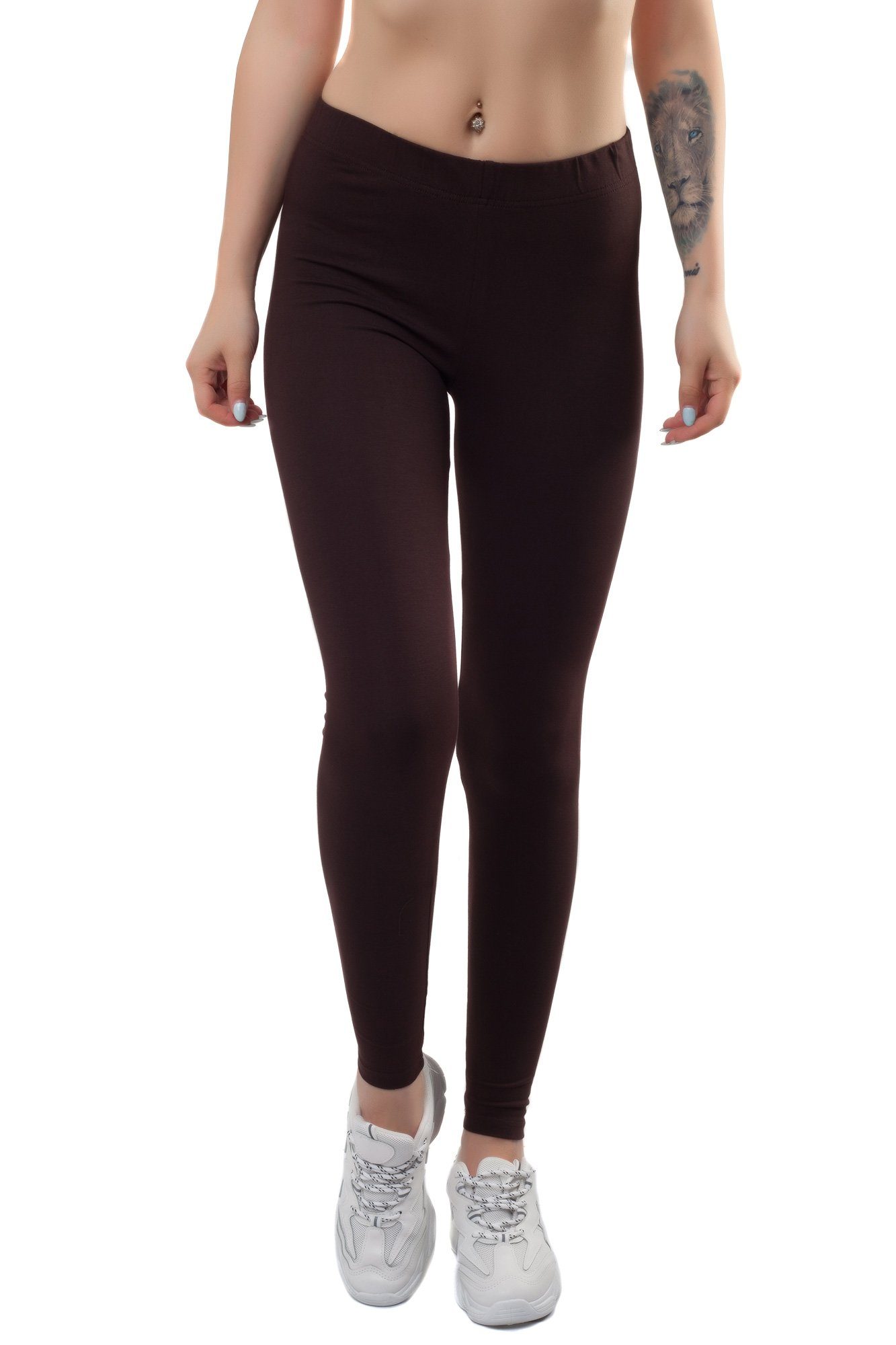 mit aus dunkelbraun Bongual Leggings Komfortbund Basics Baumwollmix