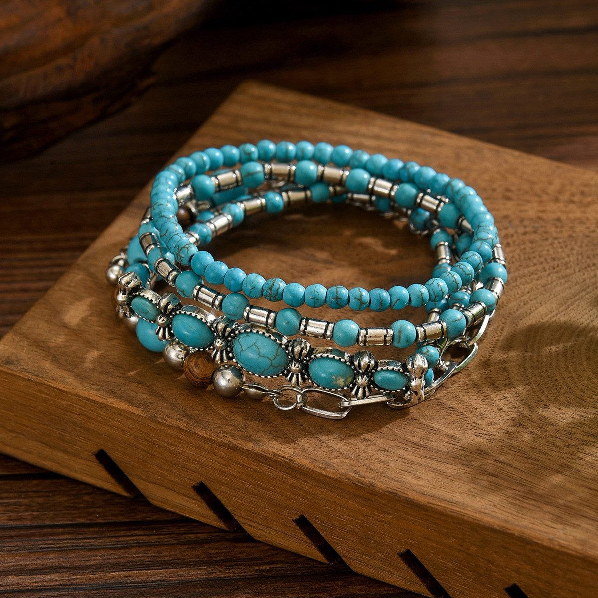 The Beauty House Armband Türkises Armband-Set Mehrteiliges Perlenarmband im Boho & Vintage Stil