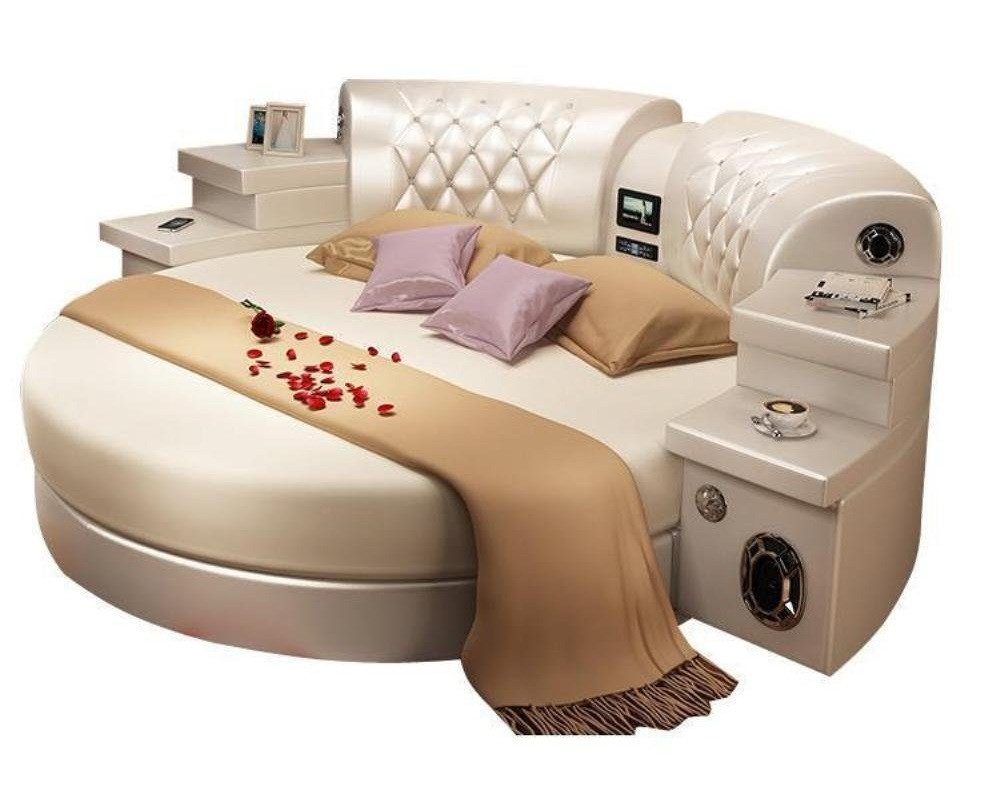 JVmoebel Rundbett Rund Multifunktion Polster Led Regal Kingsize Kunstleder Sofort (1-tlg., Rundbett), Made in Europa