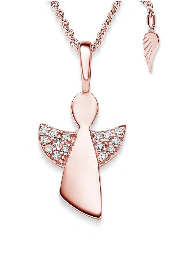 Amoonic Kette mit Anhänger Schutzengel Kette Silber 925 mit Engel-Anhänger Halskette für Kinder (individuell anpassbare Ожерельяlänge), Silberkette Gold Rosegold vergoldet Kinder-Schmuck Geschenk Mädchen