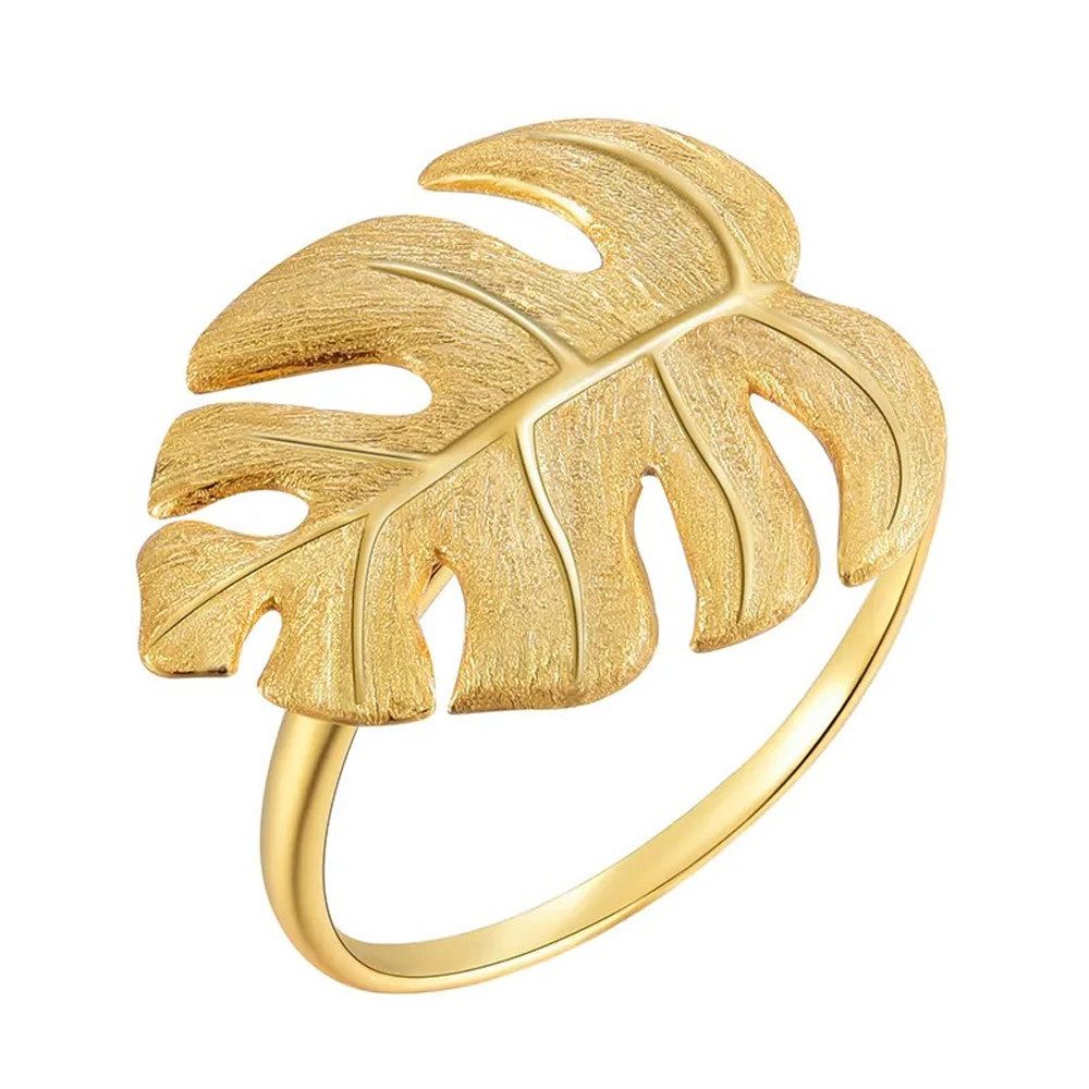 Runde Perlé Silberring Monstera Blatt verstellbarer günstig online kaufen