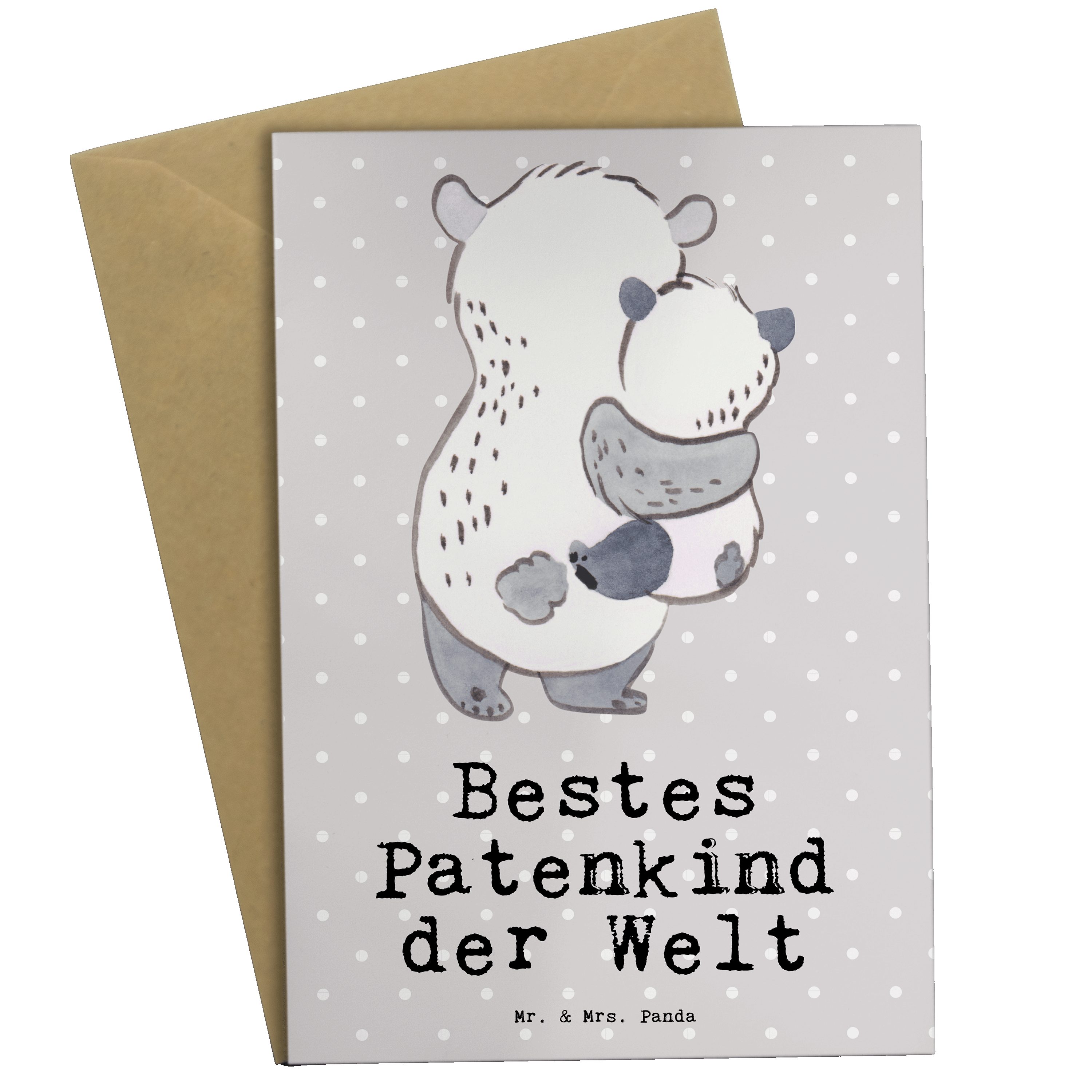 Mr. & Mrs. Panda Grußkarte Panda Bestes Patenkind der Welt - Grau Pastell - Geschenk, Danke, Kla
