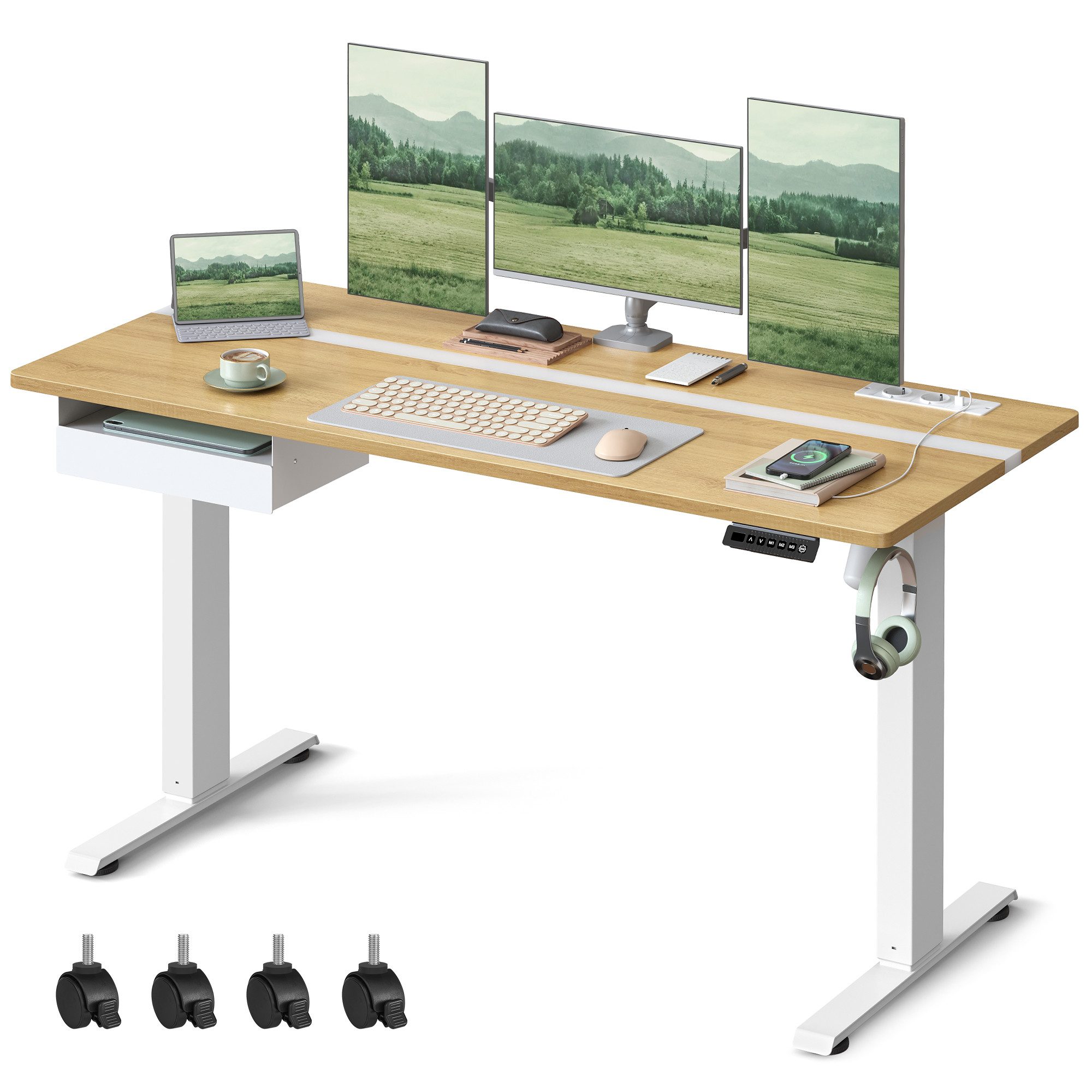 VASAGLE Schreibtisch höhenverstellbar, elektrisch, mit Steckdosen und Stoff günstig online kaufen