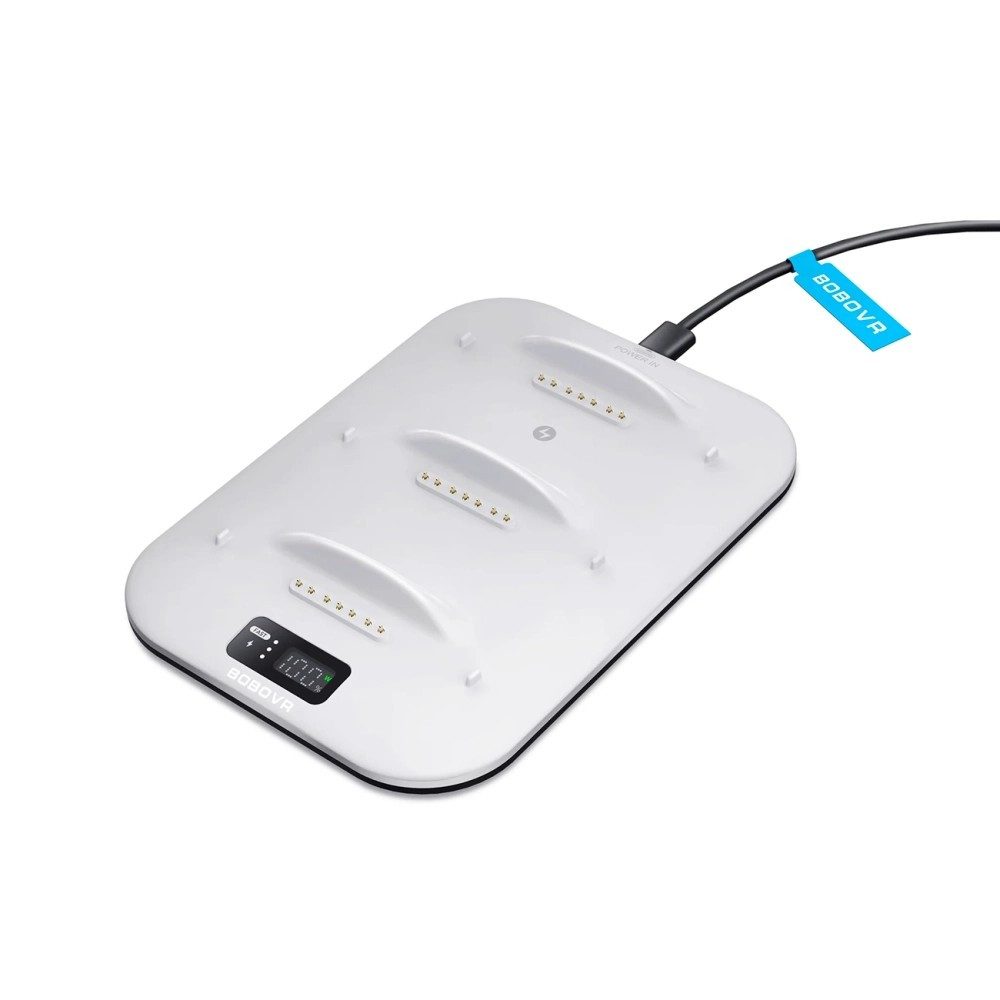 BOBOVR Ladedock Dockingstation Mehrfachlader Akku-Ladestation (Spar-Set, 1-tlg., 268 g kompakt, 3 Ladeschächte, 30 W Schnellladung, Digitalanzeige)