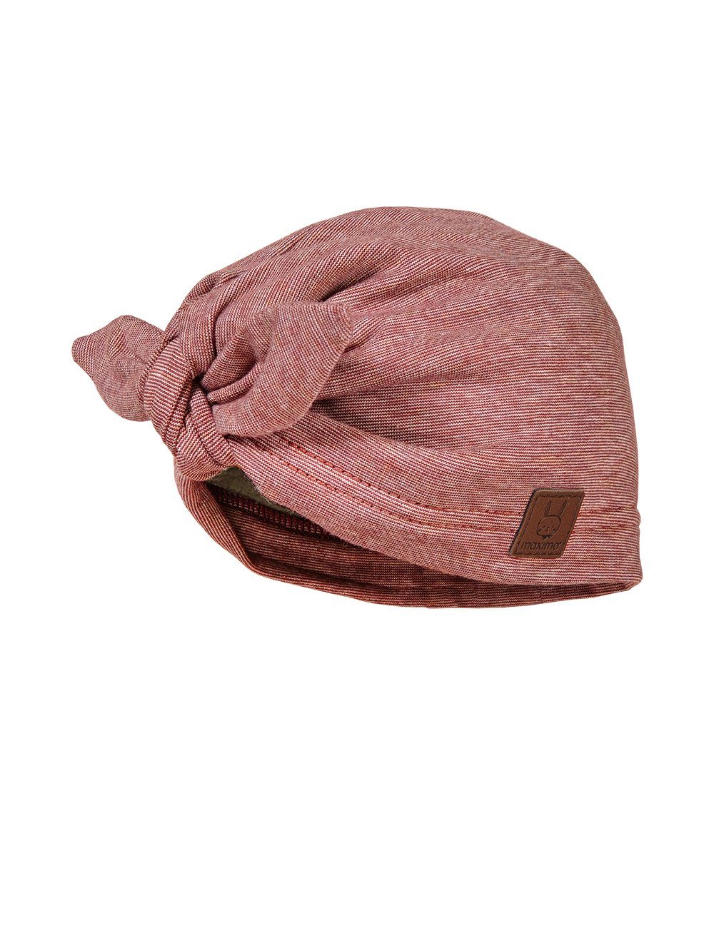 MAXIMO Strickmütze GOTS BABY-Turban, Schleife Ringeljersey Mikroringe Made in Germany rosso/hellbraunmeliert