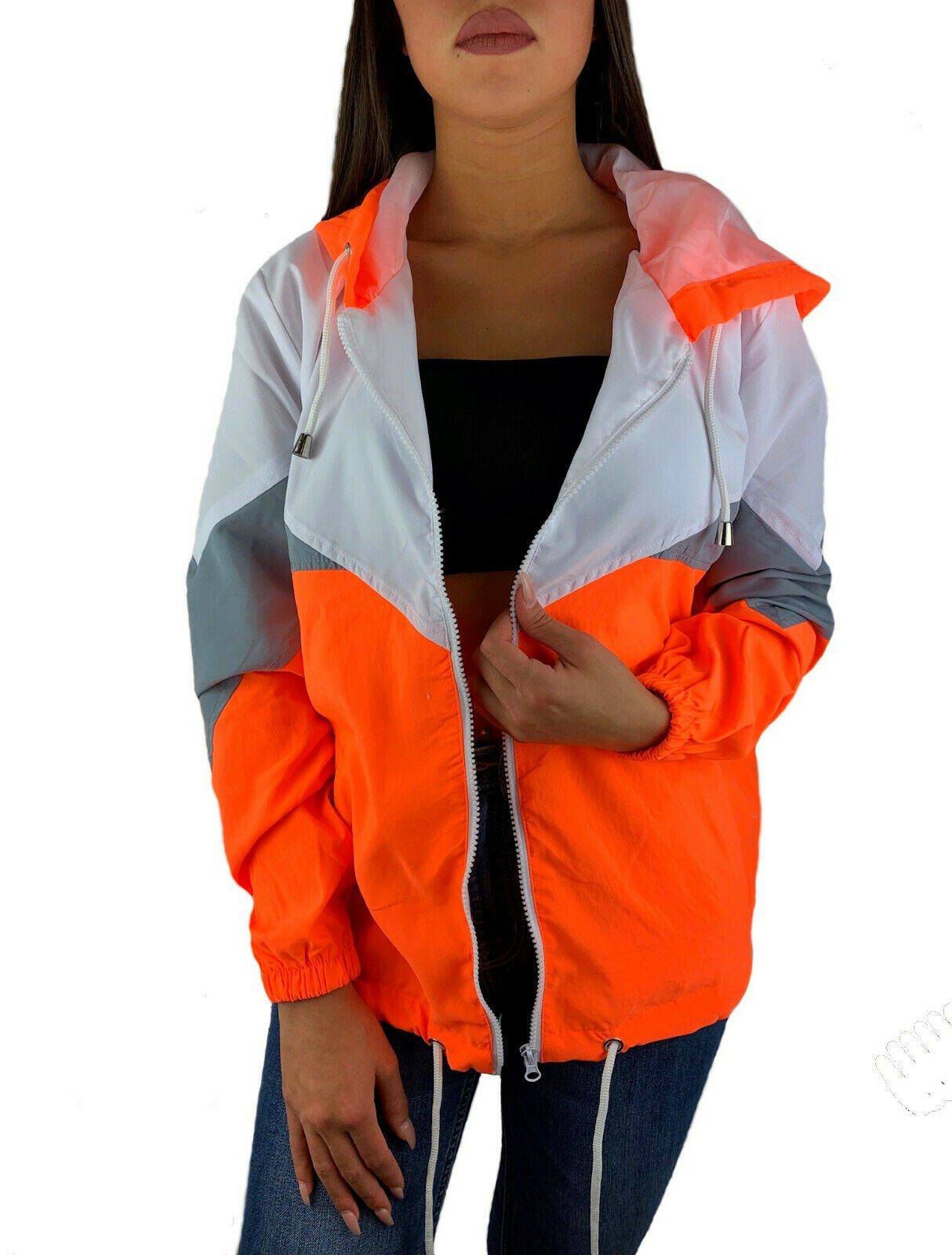 Worldclassca Windbreaker Worldclassca Damen Windbreaker Bomberjacke Sport XS-XL Übergangsjacke Festival Regen mit Reißverschluss Hoodie Neon-Orange 90s Blouson Jacke Kapuzenjacke Wasserabweisend