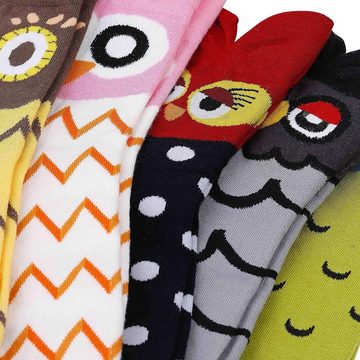 Alster Herz Freizeitsocken 5x lustige Eule-Motiv Damen Socken, bunt, süßes Design, A0362 (5-Paar) Tier Muster Kurzsocken