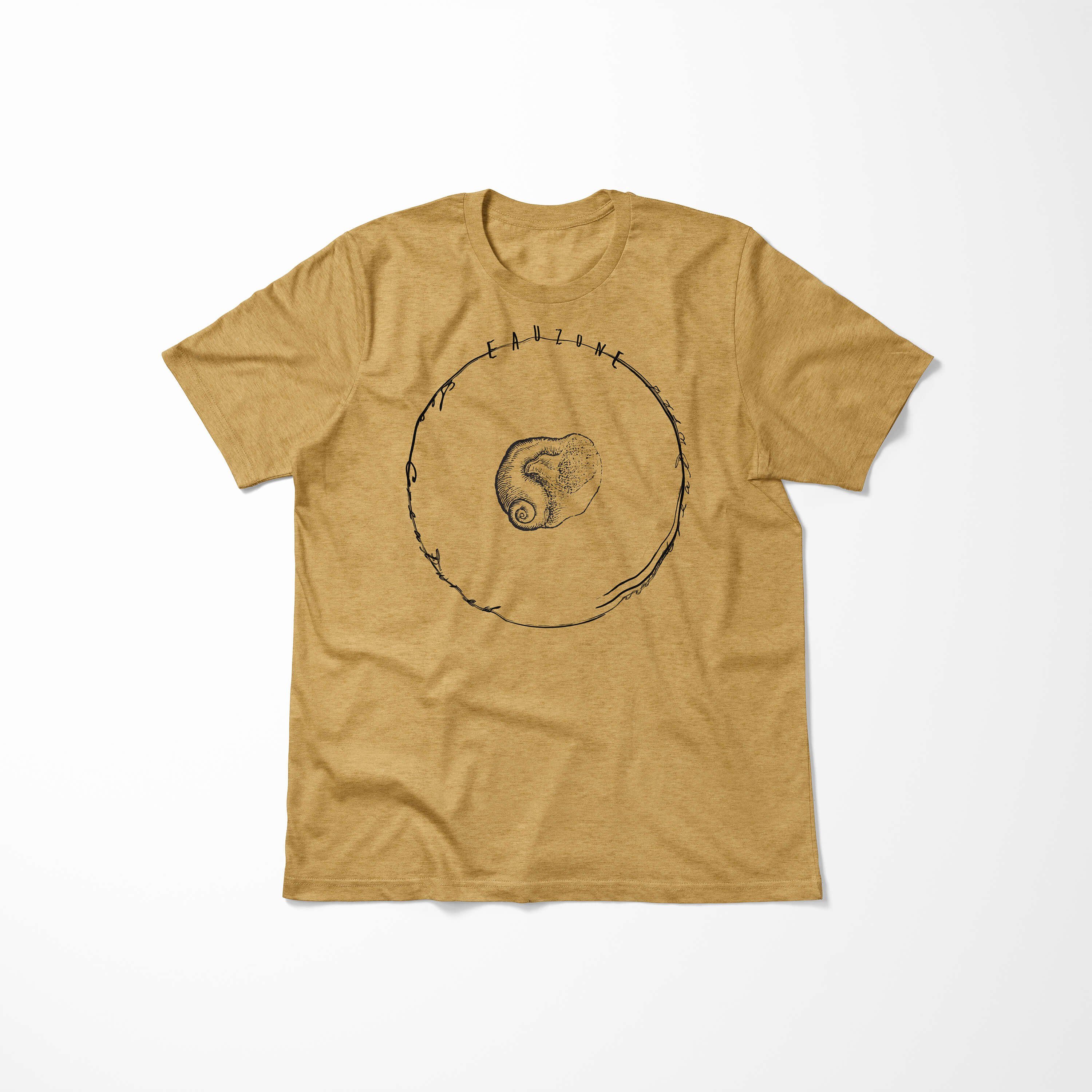 Sinus Art Schnitt T-Shirt Gold T-Shirt sportlicher - Struktur Antique Fische 003 feine Sea Tiefsee Serie: Creatures, und / Sea