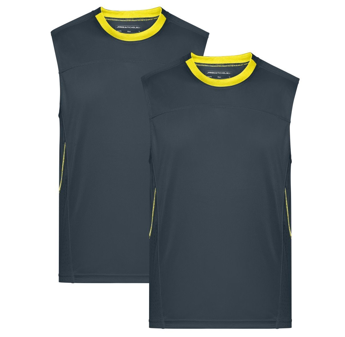 James & Nicholson Lauftop Doppelpack Sportliches Herren Lauf Top aus Funktionspolyester JN470 (Doppelpack, 2er-Pack) iron-grey/lemon