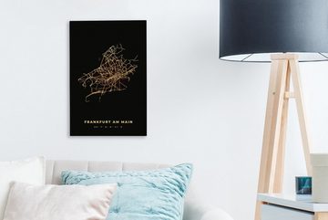 OneMillionCanvasses® Leinwandbild Frankfurt - Karte - Gold - Stadtplan, (1 St), Leinwandbild fertig bespannt inkl. Zackenaufhänger, Gemälde, 20x30 cm