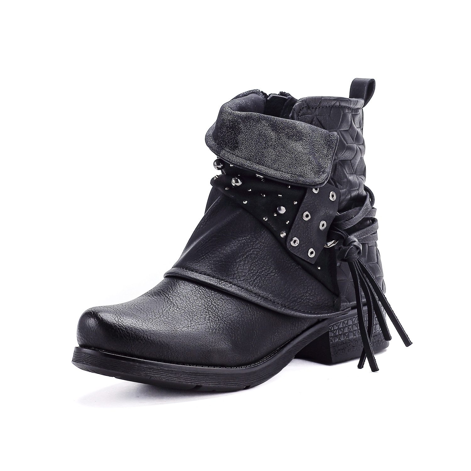 Pogolino ST20 Bikerboots Damen Biker Boots leicht gefüttert Nieten Reißverschluß