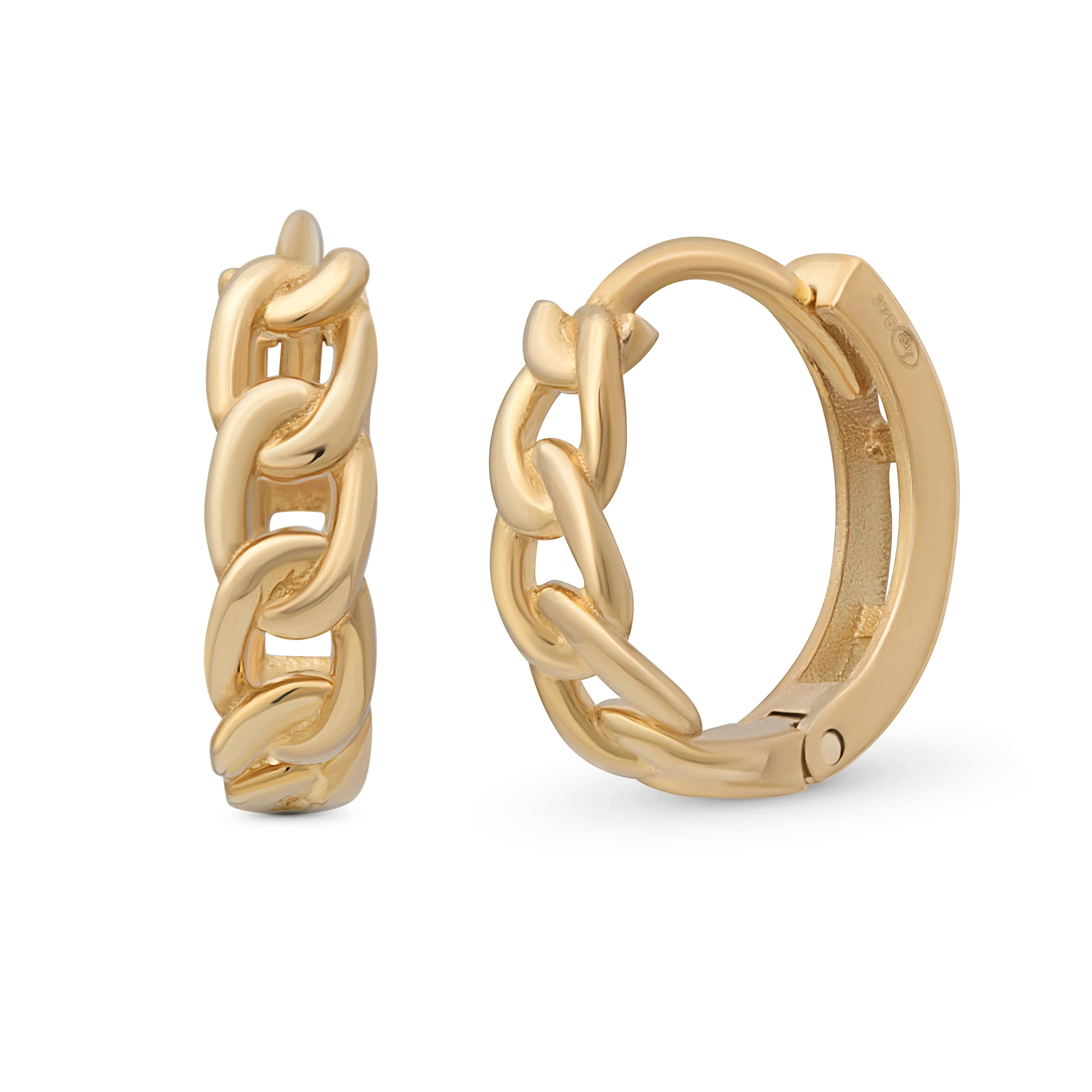 Suzan Gold Creolen-Set 375er Gold Huggies – Creolen Damen Panzerkettenmuster, Gelbgold 375