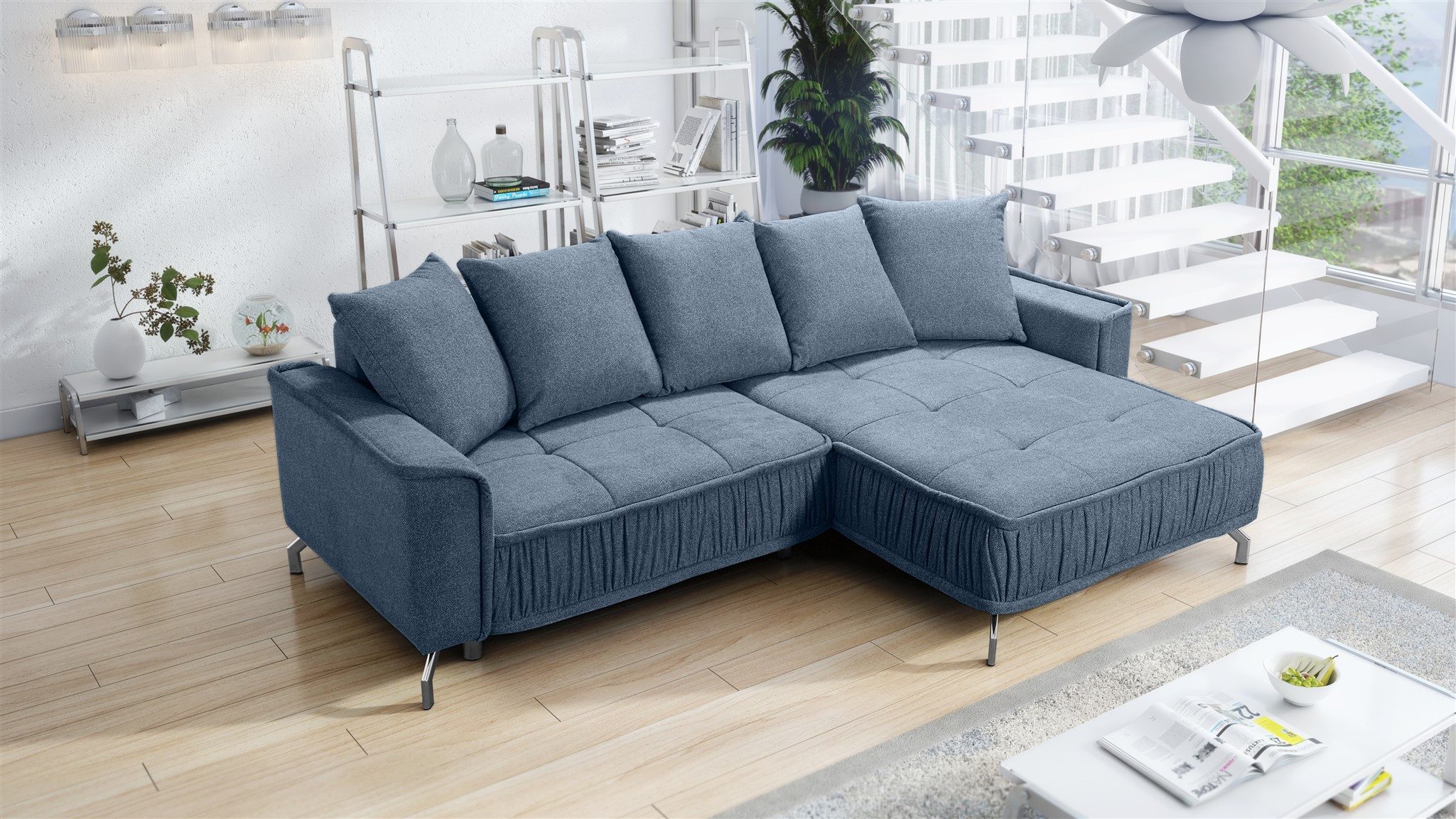 Fun Möbel Ecksofa Schlafsofa Sofa FLORENCE in Stoff, inkl. 5 Rückenkissen, inkl. Schlaffunktion