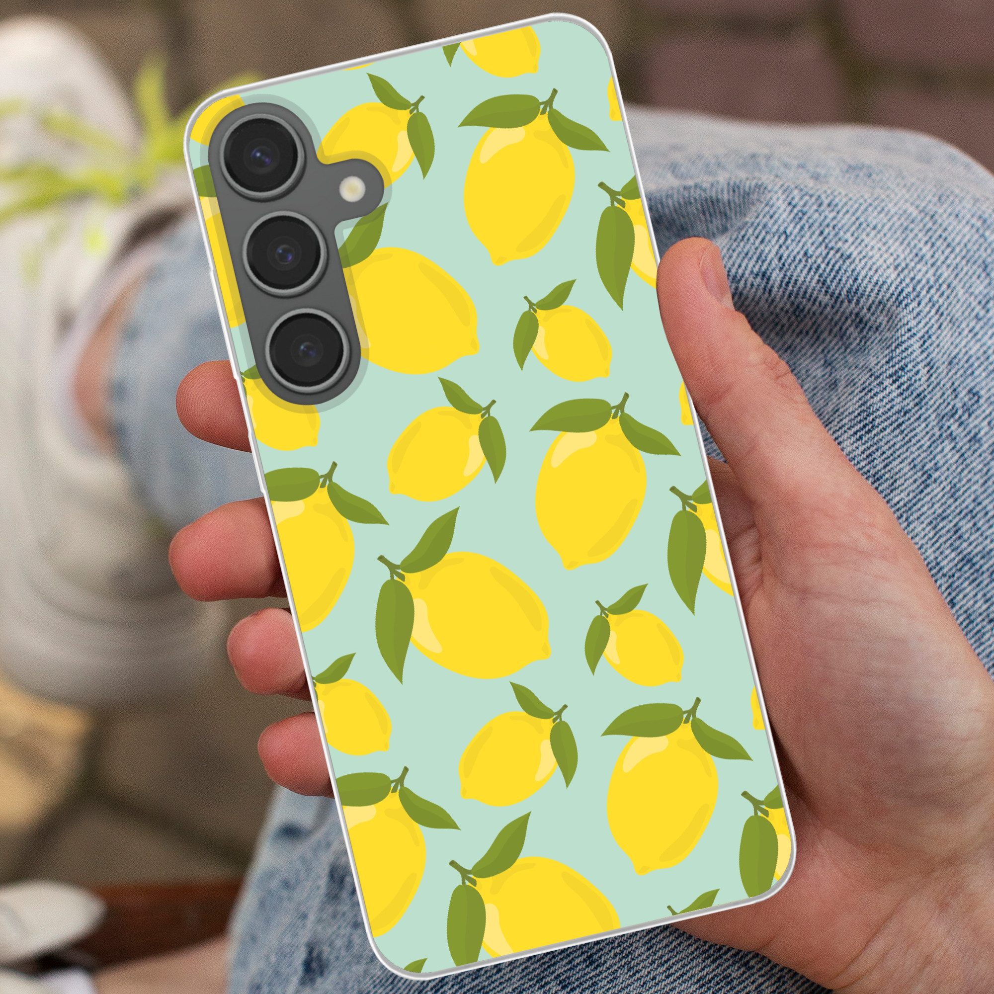 MuchoWow Handyhülle für Samsung Galaxy S24 Plus Muster Zitronen - Gelb - Blau - Muster - F, Phone Case, Silikon, Schutzhülle Dünn