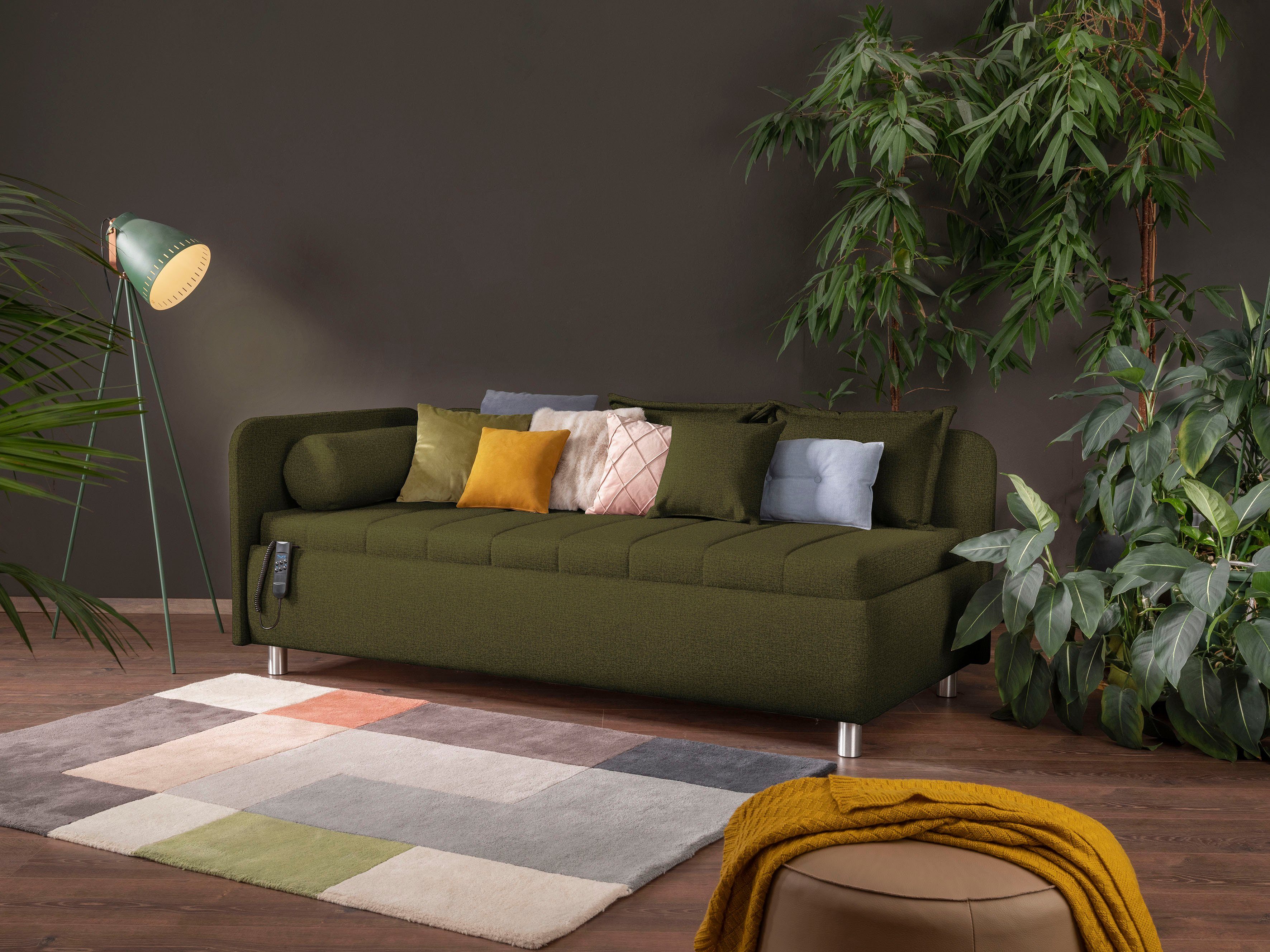 alina Schlafsofa Kiana, Liegefläche 90/200 cm oder 100/200 cm, Bettkasten, Zierkissen-Set