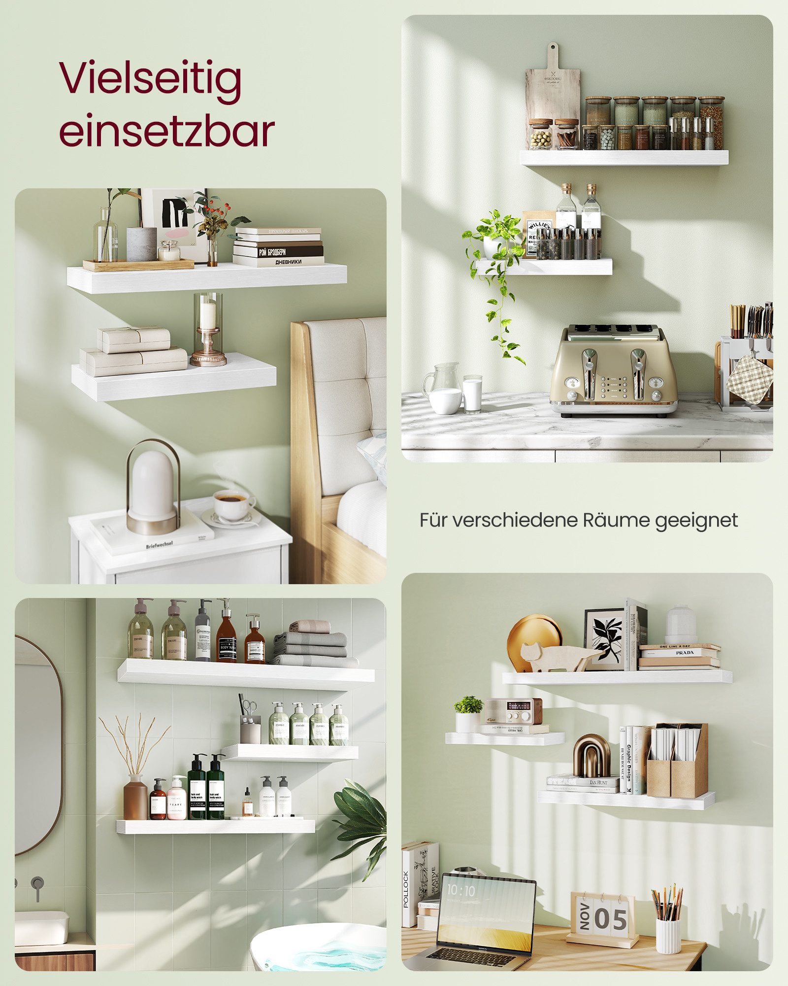 VASAGLE Wandregal Schweberegal, Regalbrett, 40/60/80 cm, 1-tlg., Wandboard für Bilderrahmen, Deko, für Wohnzimmer, Arbeitszimmer, Küche