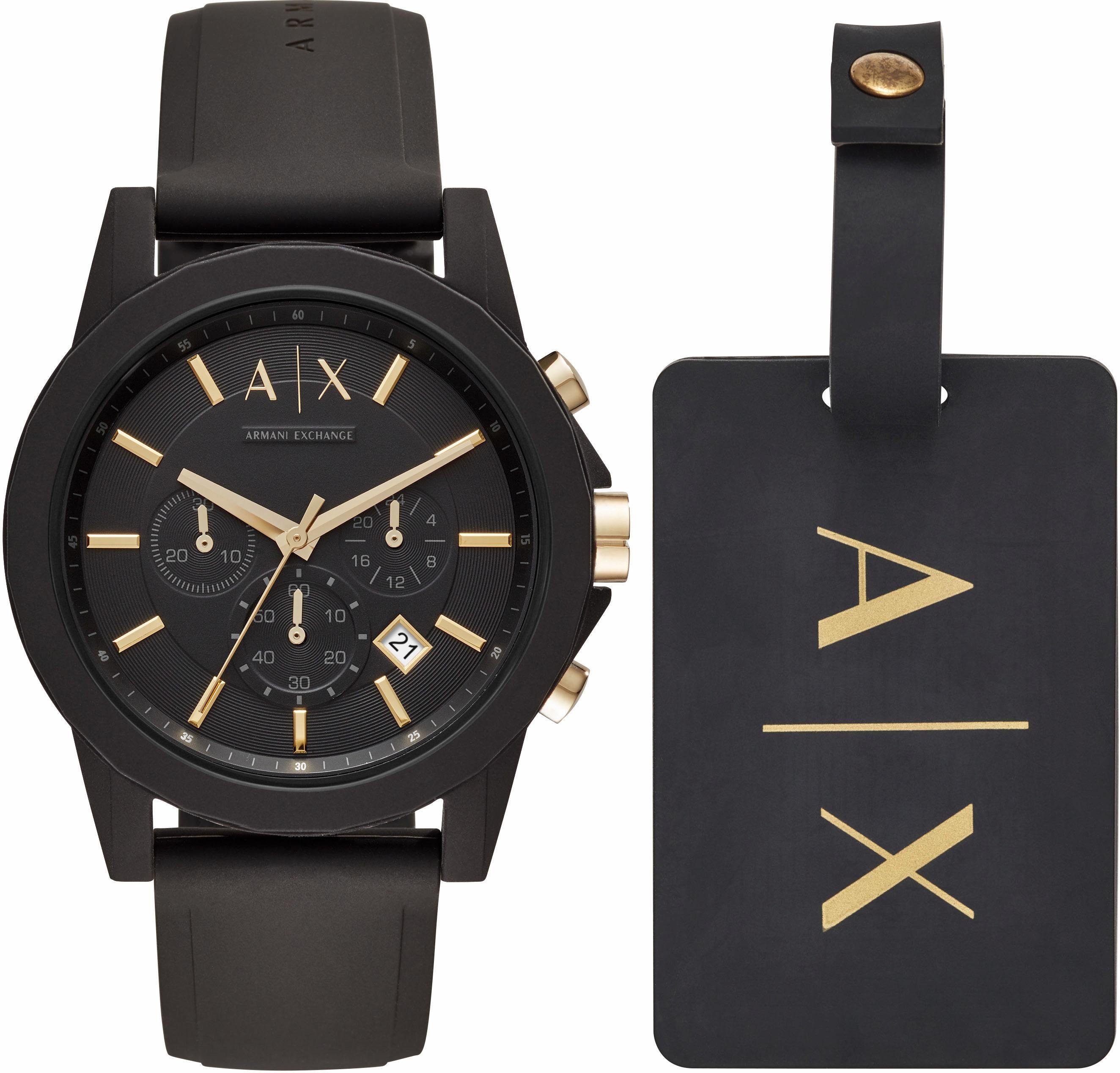 ARMANI EXCHANGE Chronograph AX7105, (Set, 2-tlg), Quarzuhr, Armbanduhr, Herren, Stoppfunktion, ideal auch als Geschenk