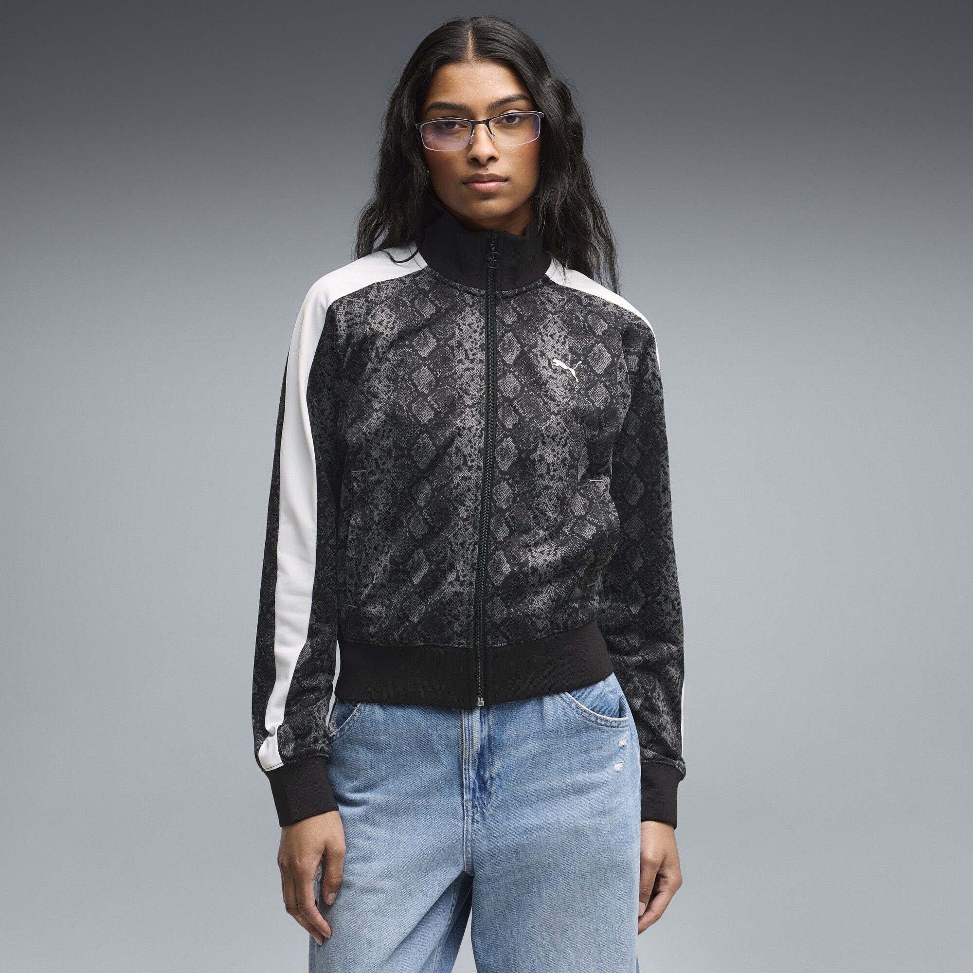 PUMA Trainingsjacke T7 Snake Print Short Trainingsjacke Damen