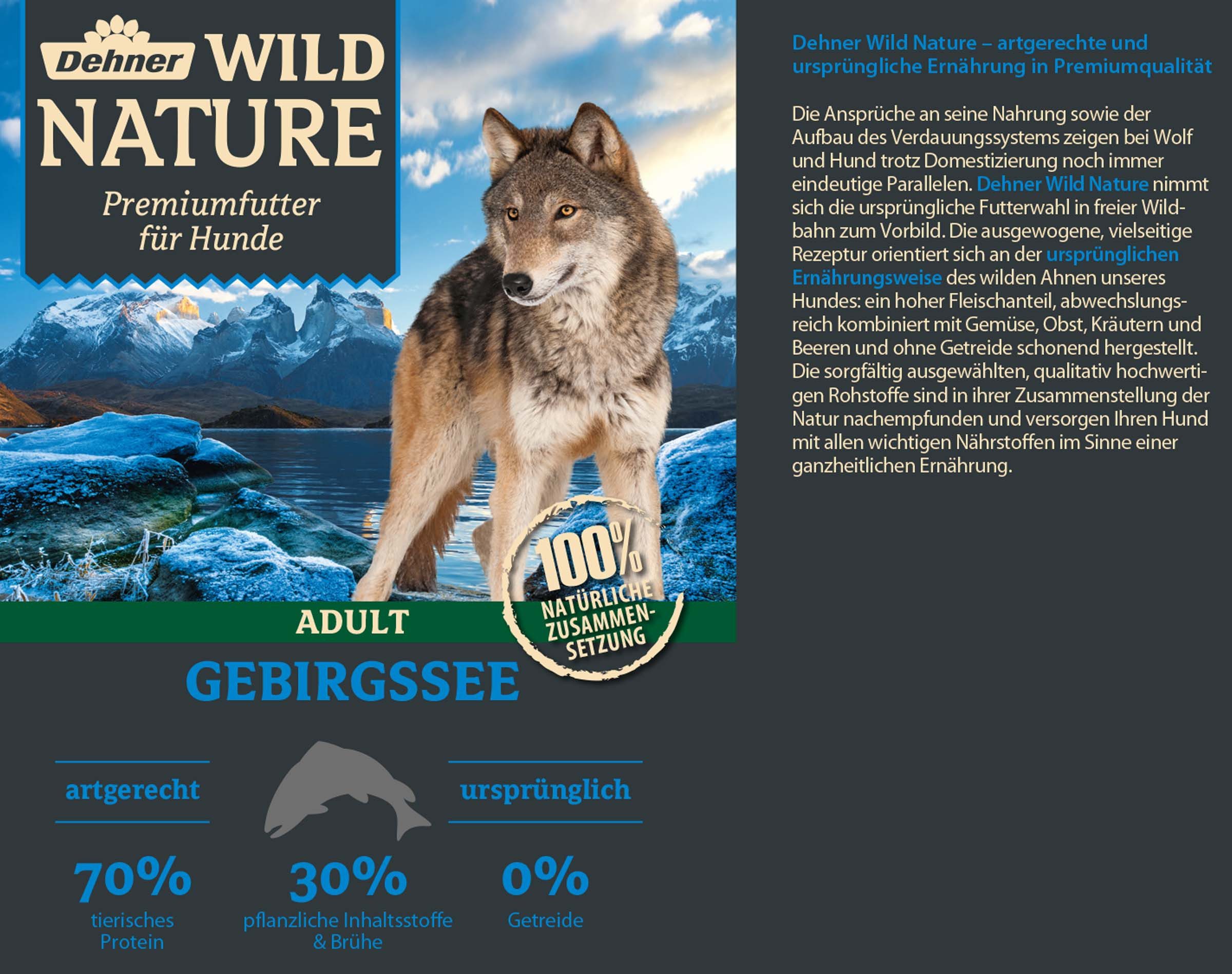 Dehner Wild Nature Gebirgssee Adult Lachs / Huhn, 6 x 400 / 800 g Dose Lachs, Nassfutter für: Hunde, Nassfutter für ausgewachsene Hunde, glutenfrei