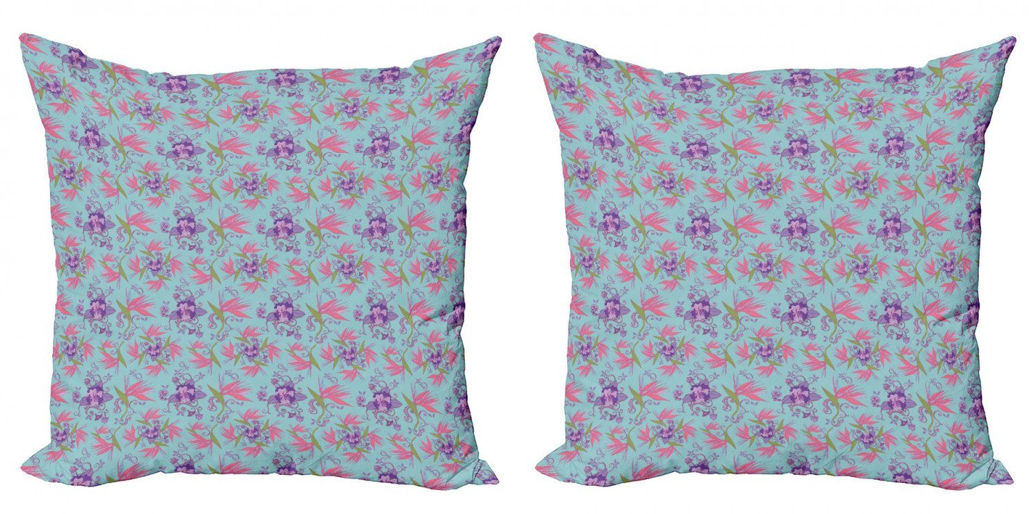 Kissenbezüge Modern Accent Doppelseitiger Digitaldruck, Abakuhaus (2 Stück), Blumen Retro Style Paradies Blumen